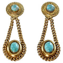 Vintage EDOUARD RAMBAUD Turquoise Chain Drop Earrings
