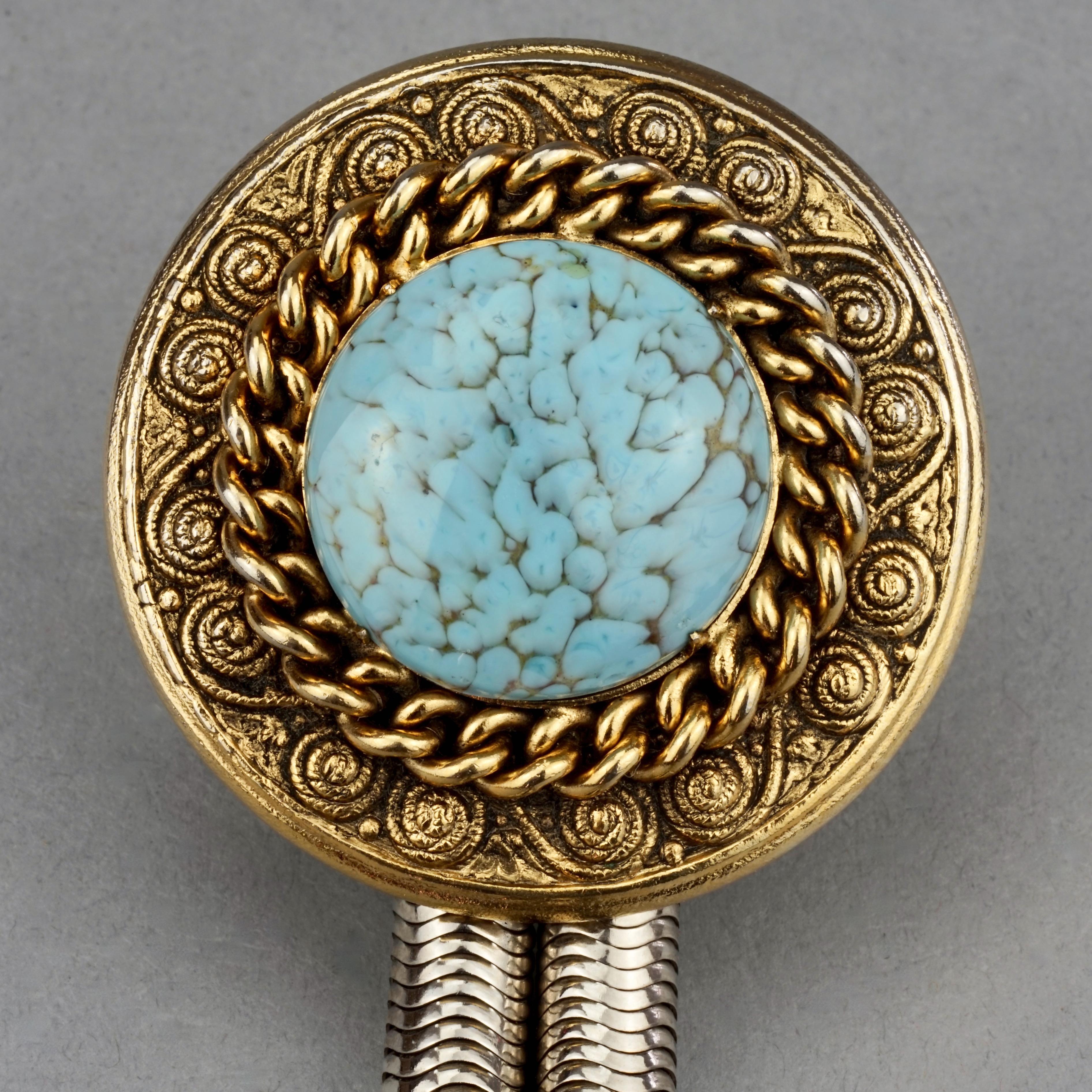 Vintage EDOUARD RAMBAUD Turquoise Medallion Bolo Tie Brooch 1