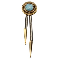 Vintage EDOUARD RAMBAUD Turquoise Medallion Bolo Tie Brooch