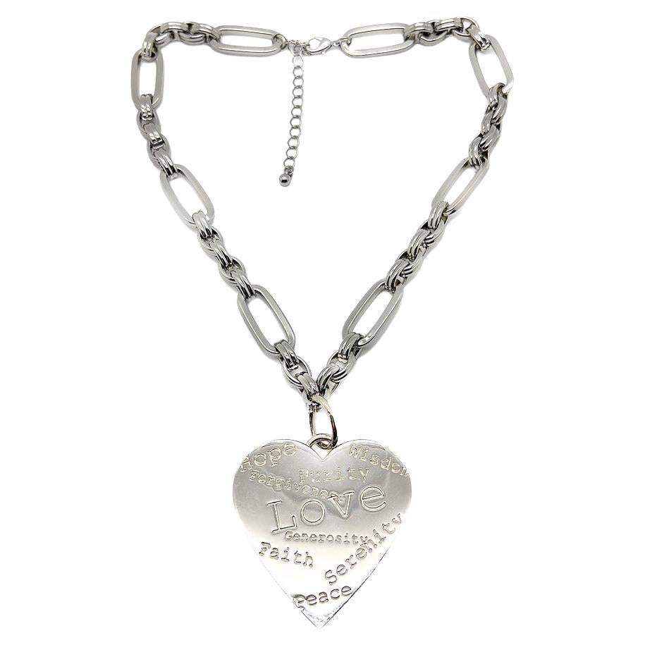 Vintage Edouard Ramboud Pairs Heart Sentiment Love Necklace 1980s For Sale
