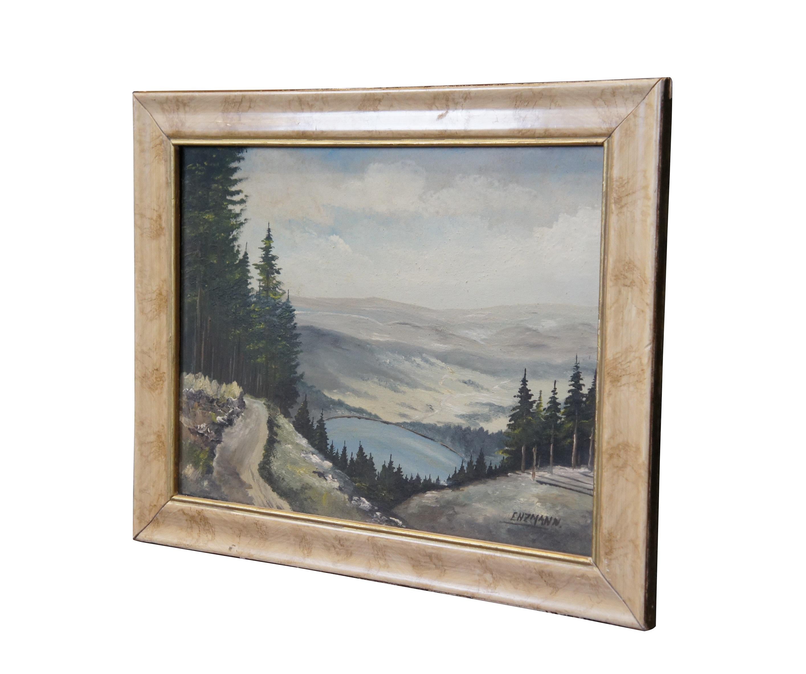 Black Forest Vintage Eduard Enzmann Alpine Lake Landscape Oil Painting on Board 19