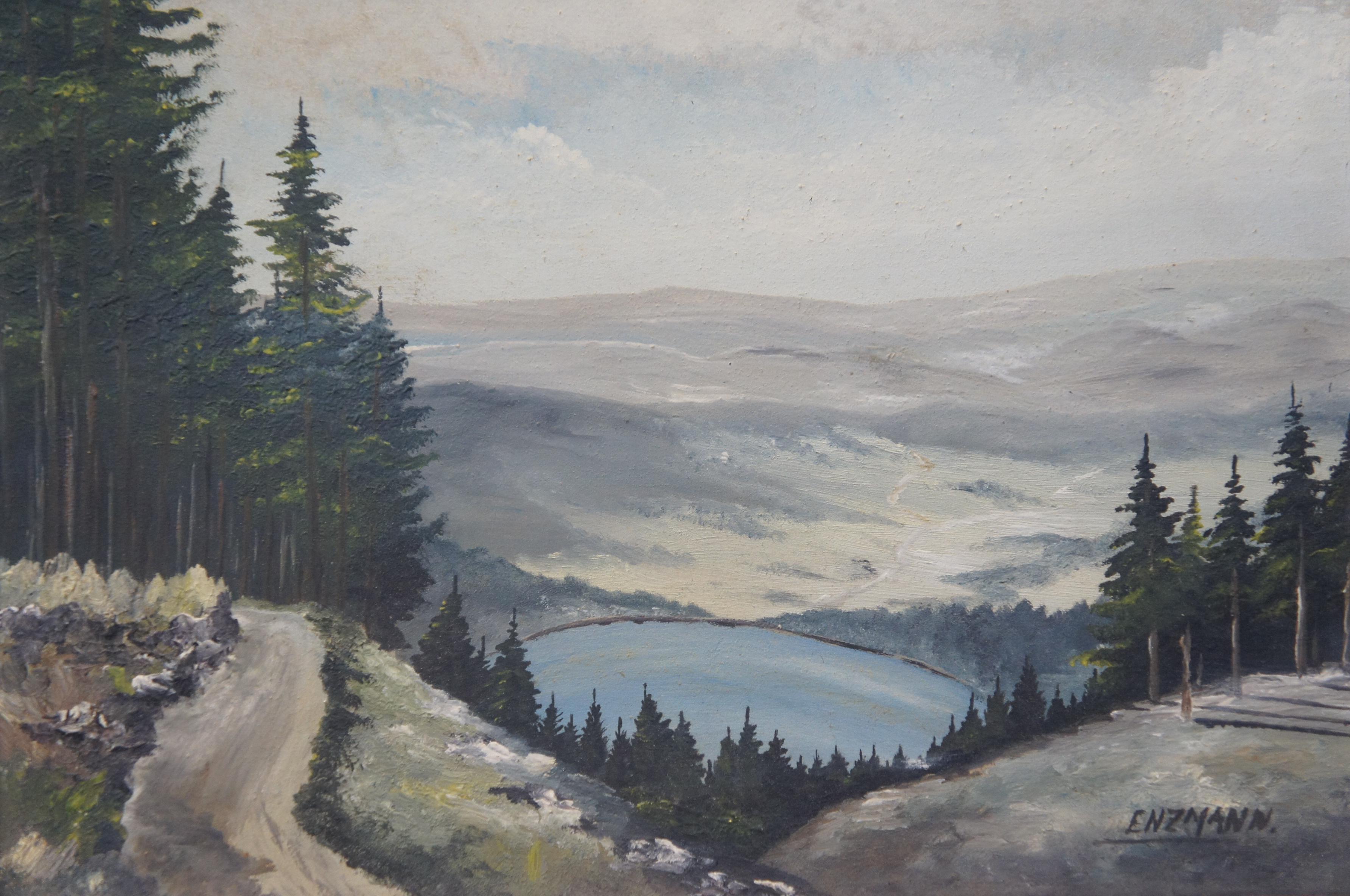 20th Century Vintage Eduard Enzmann Alpine Lake Landscape Oil Painting on Board 19