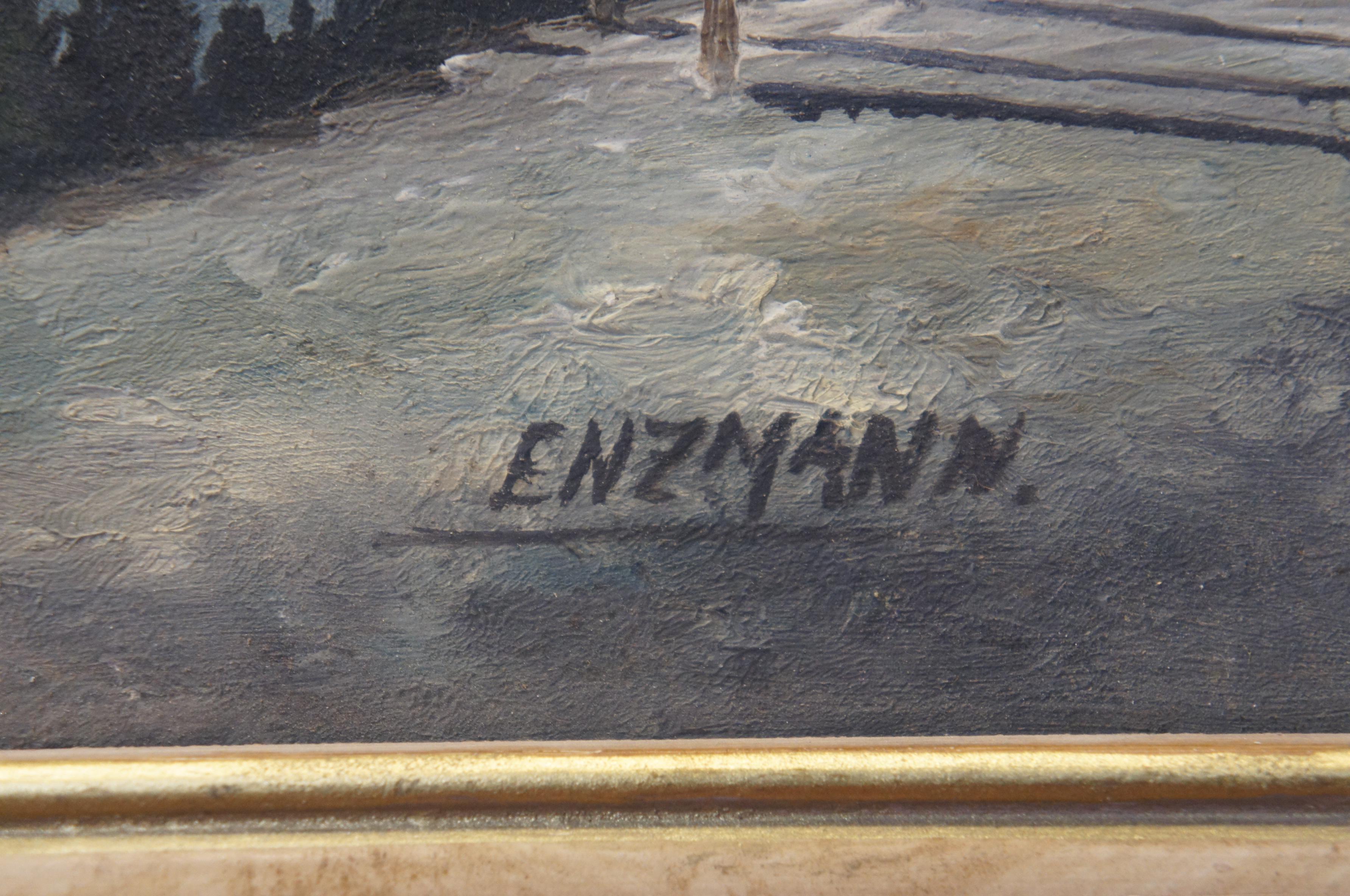 Vintage Eduard Enzmann Alpine Lake Landscape Oil Painting on Board 19