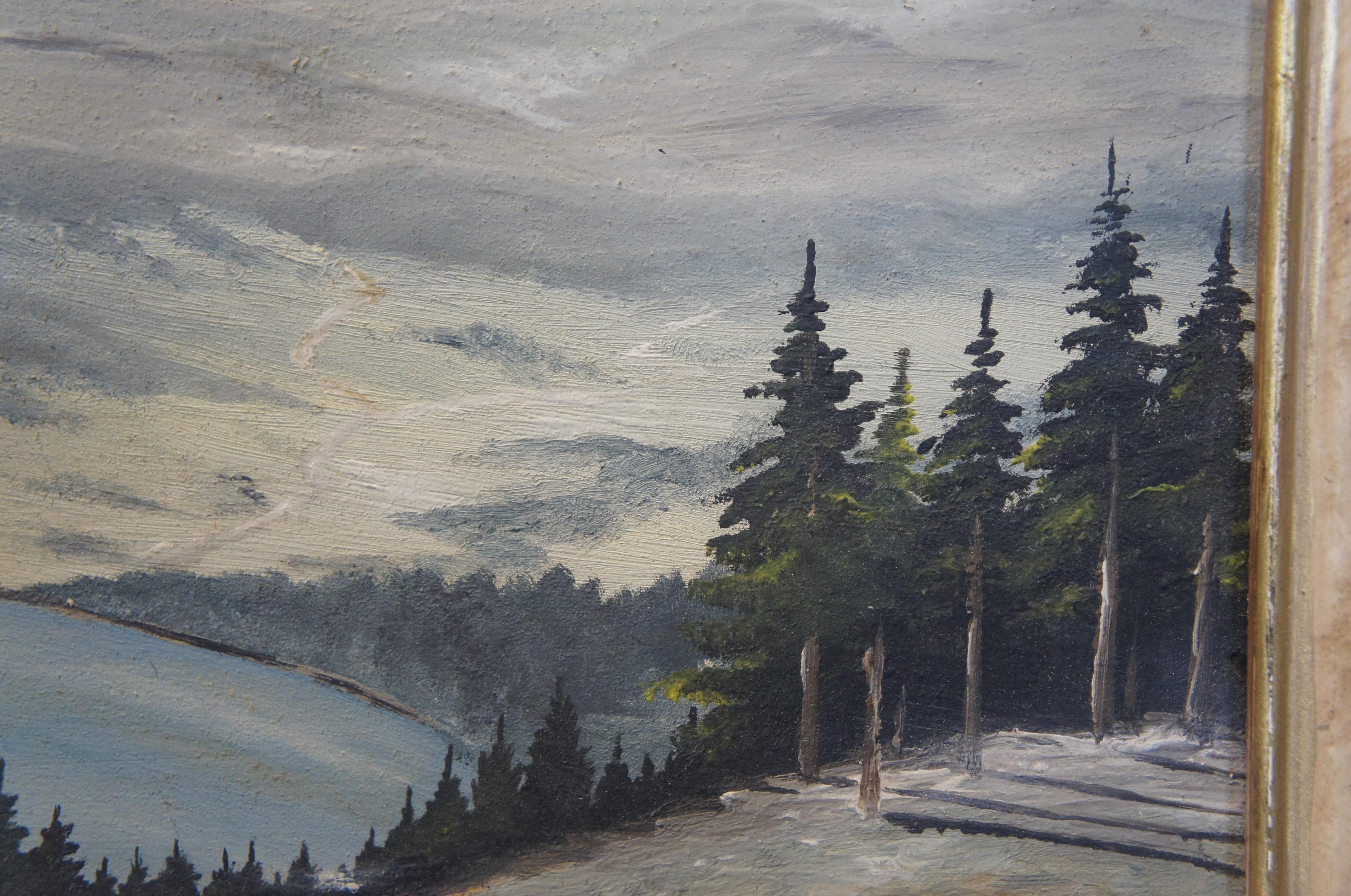 Vintage Eduard Enzmann Alpine Lake Landscape Oil Painting on Board 19