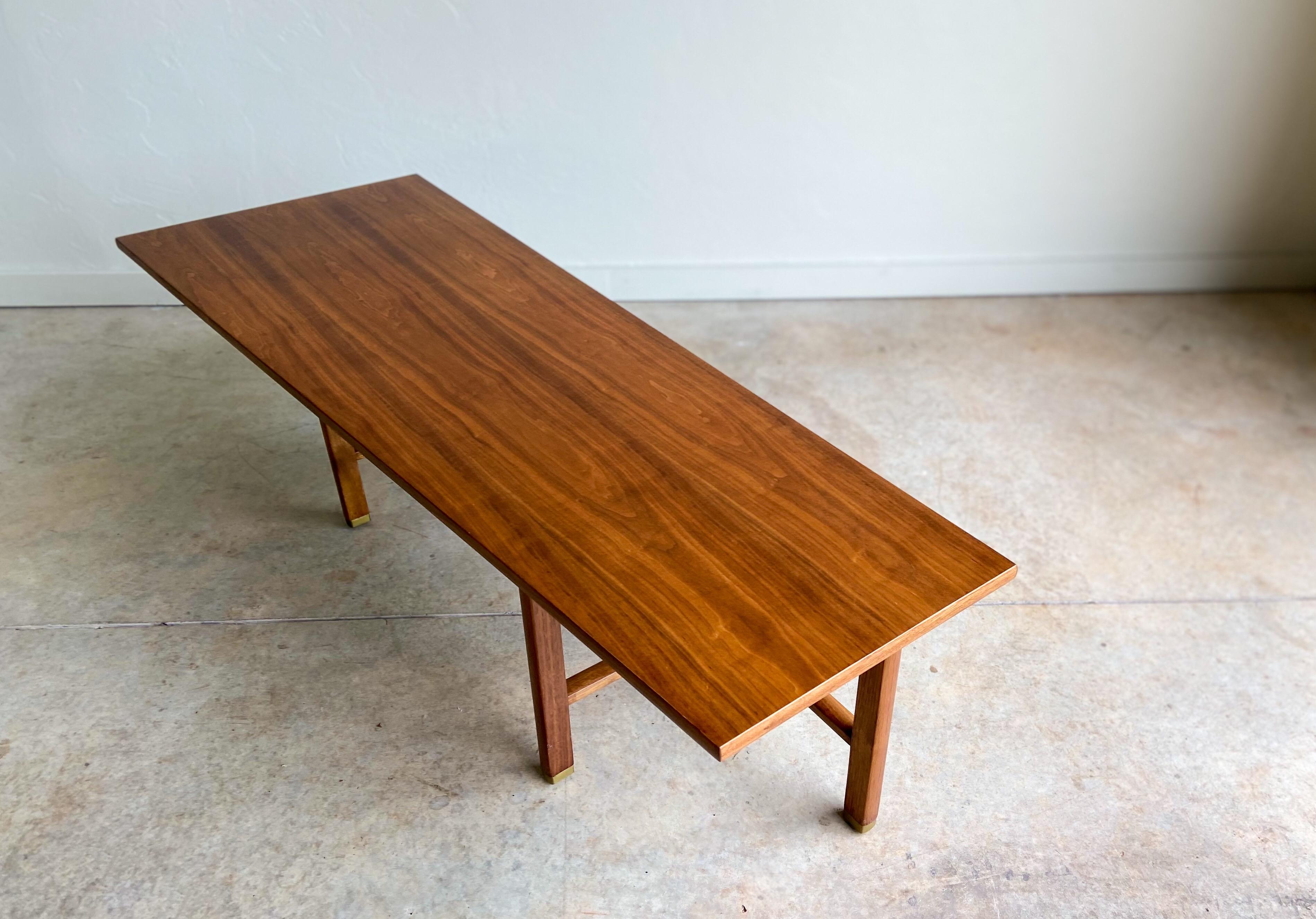 American Vintage Edward Wormley for Dunbar Asymmetrical Walnut Coffee Table  