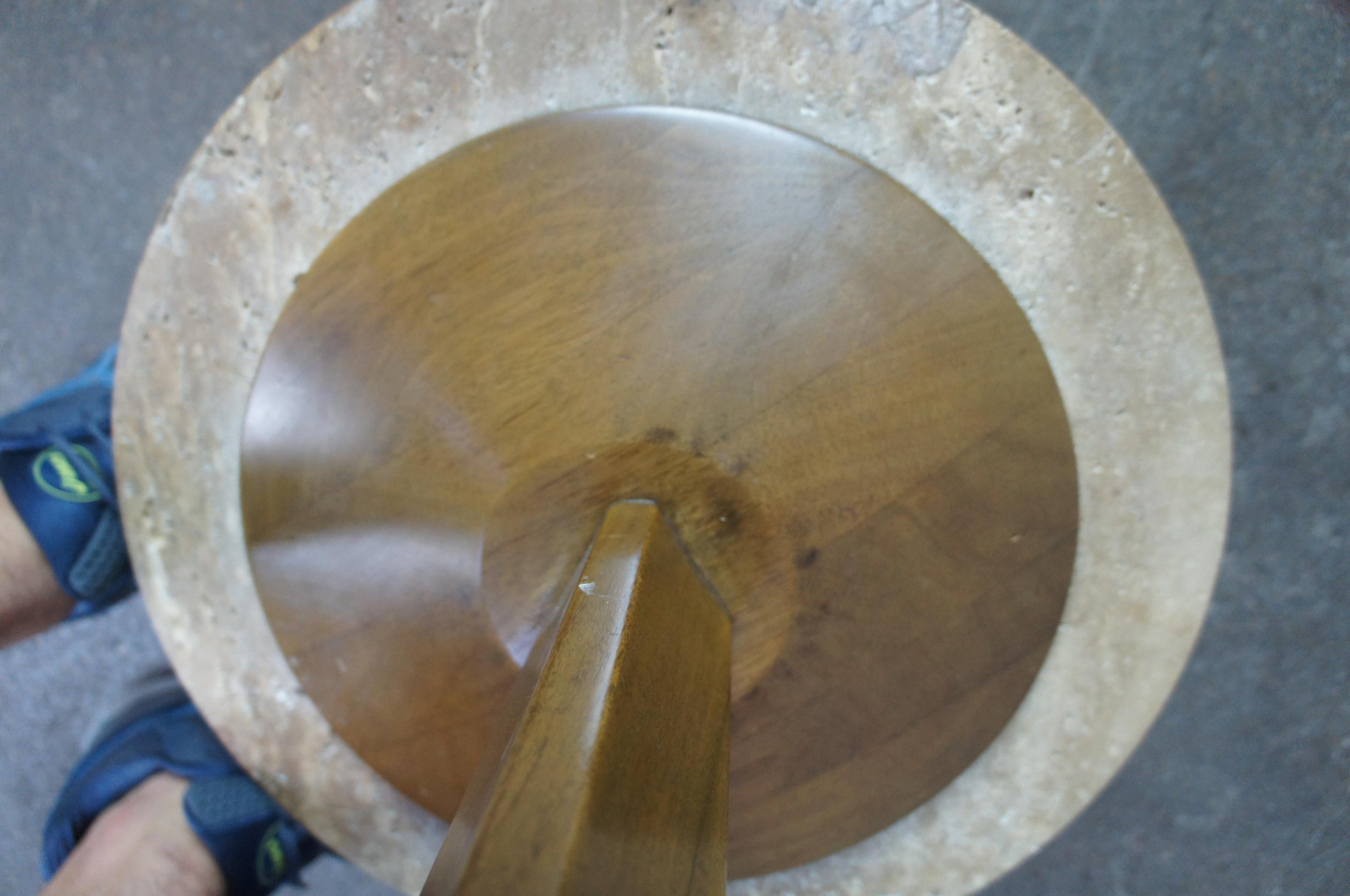Vintage Edward Wormley for Dunbar Round Travertine Pedestal Side Table Stand MCM 2