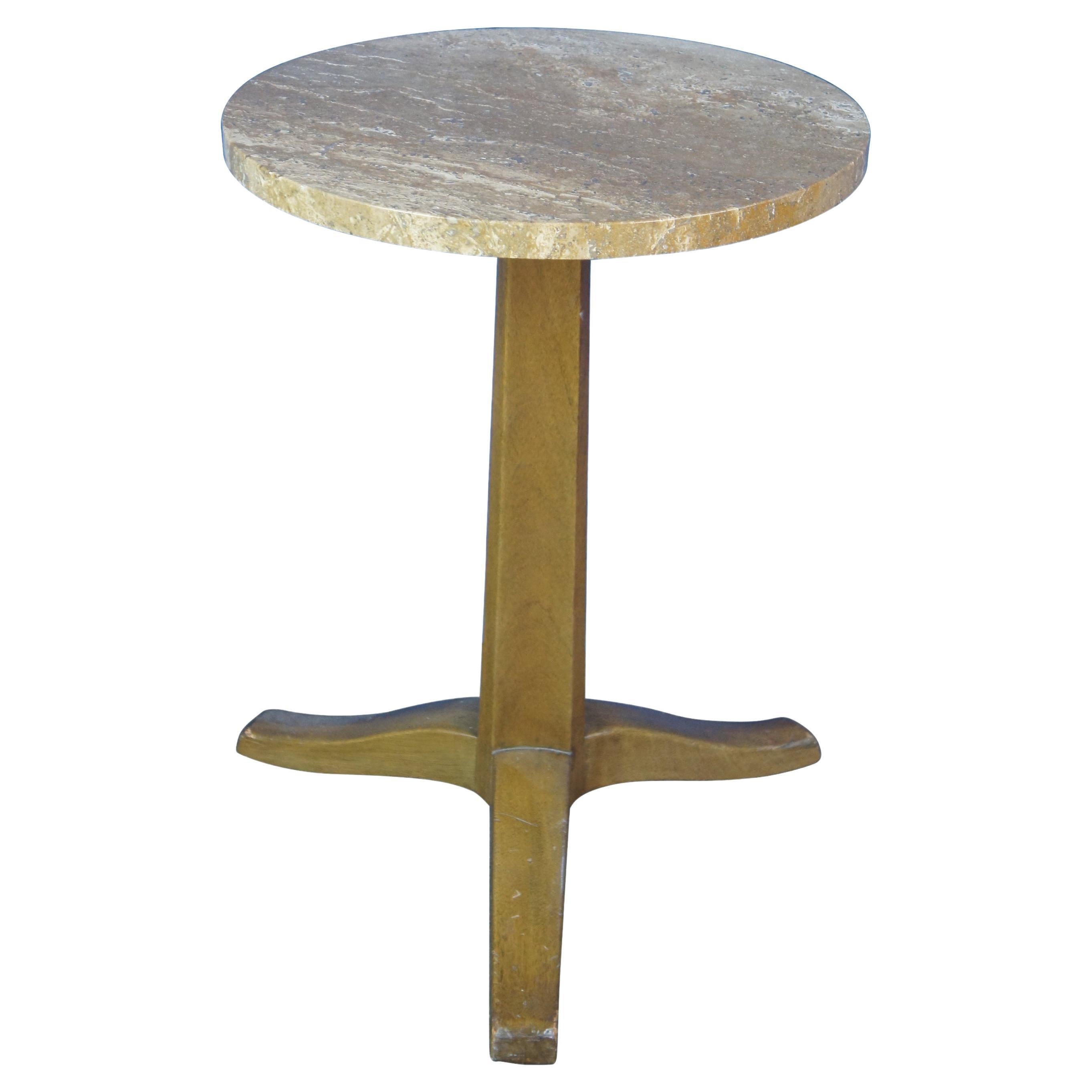 Vintage Edward Wormley for Dunbar Round Travertine Pedestal Side Table Stand MCM