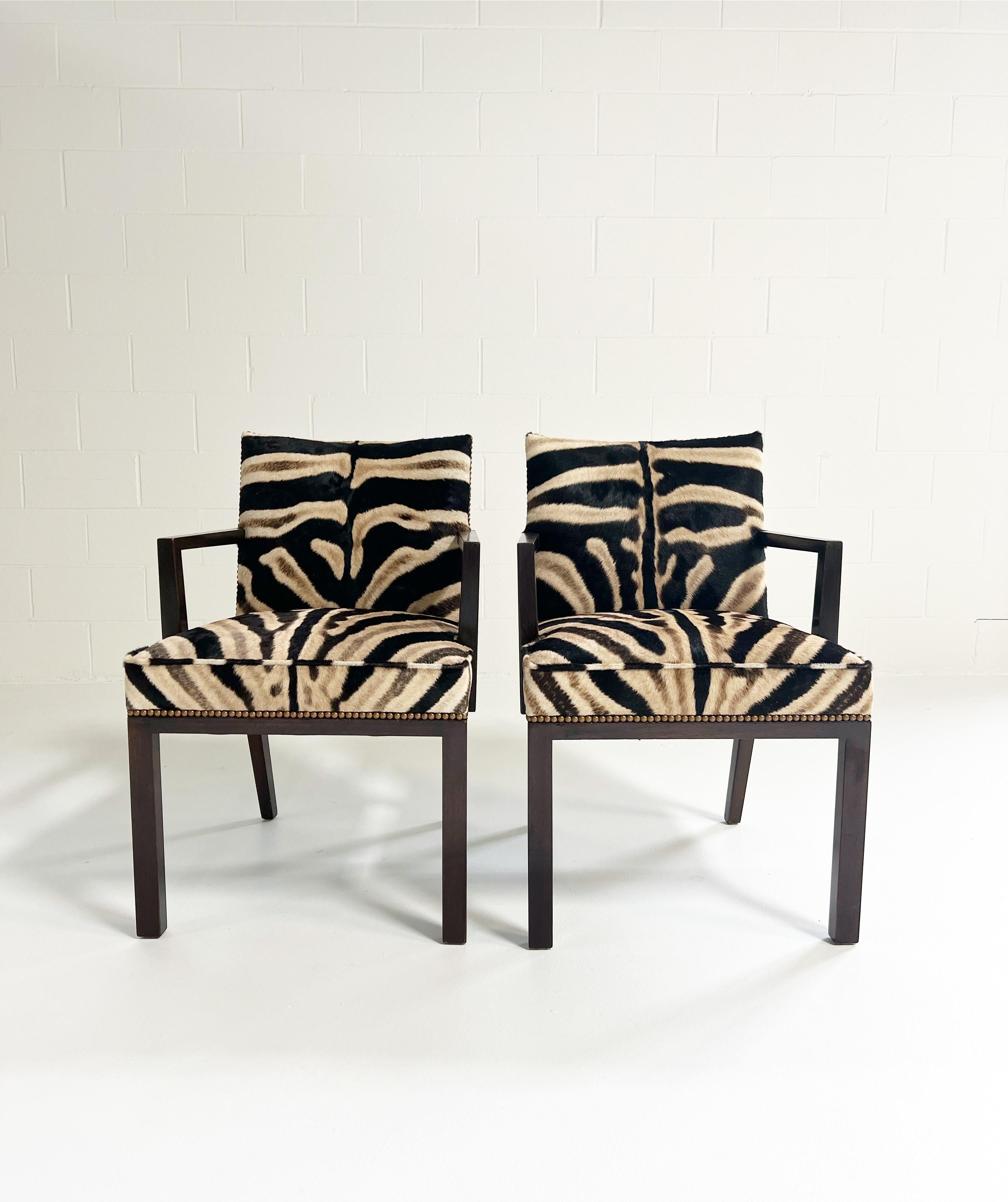 Vintage Edward Wormley Model 6337 Armchairs in Zebra Hide, Pair In Excellent Condition In SAINT LOUIS, MO