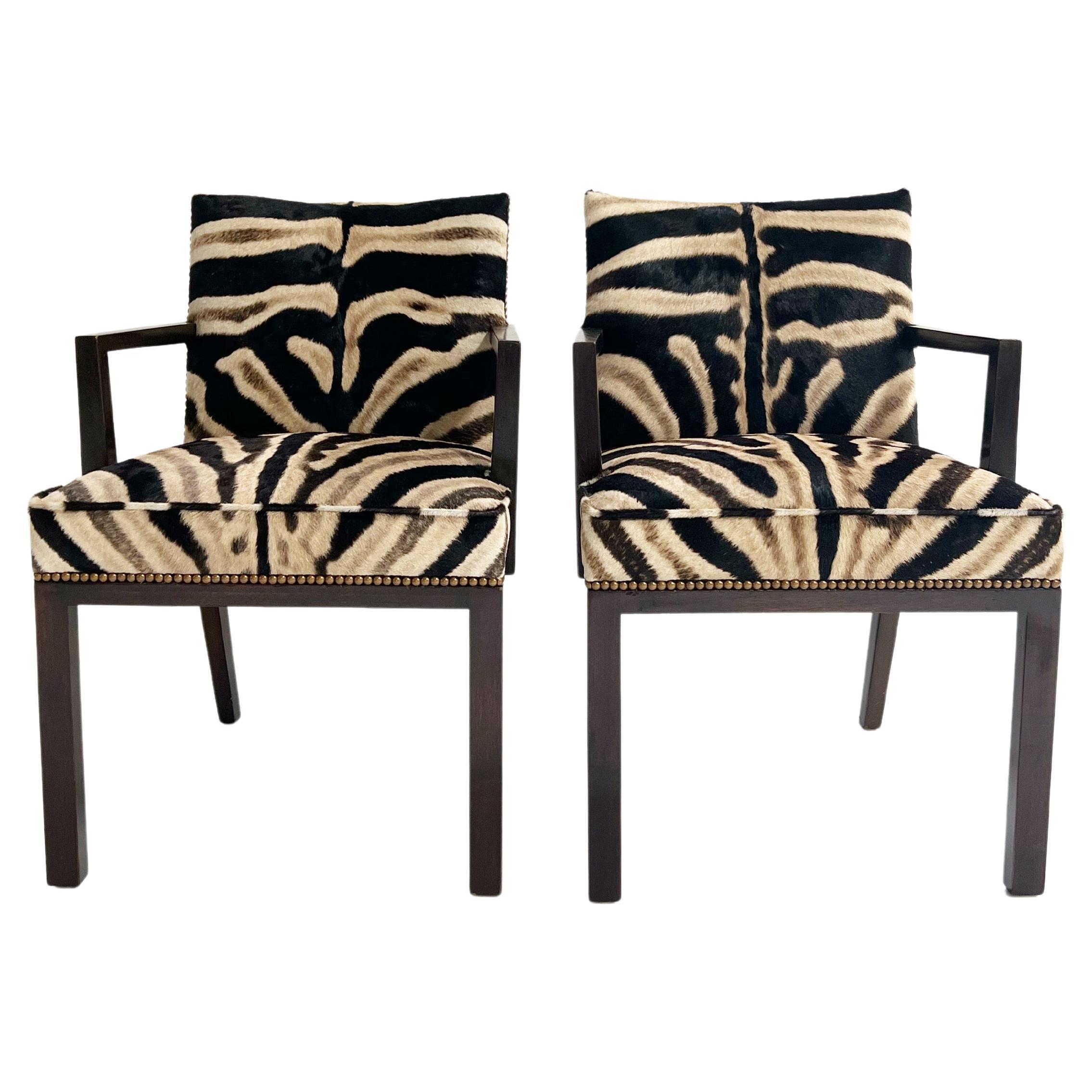 Vintage Edward Wormley Model 6337 Armchairs in Zebra Hide, Pair