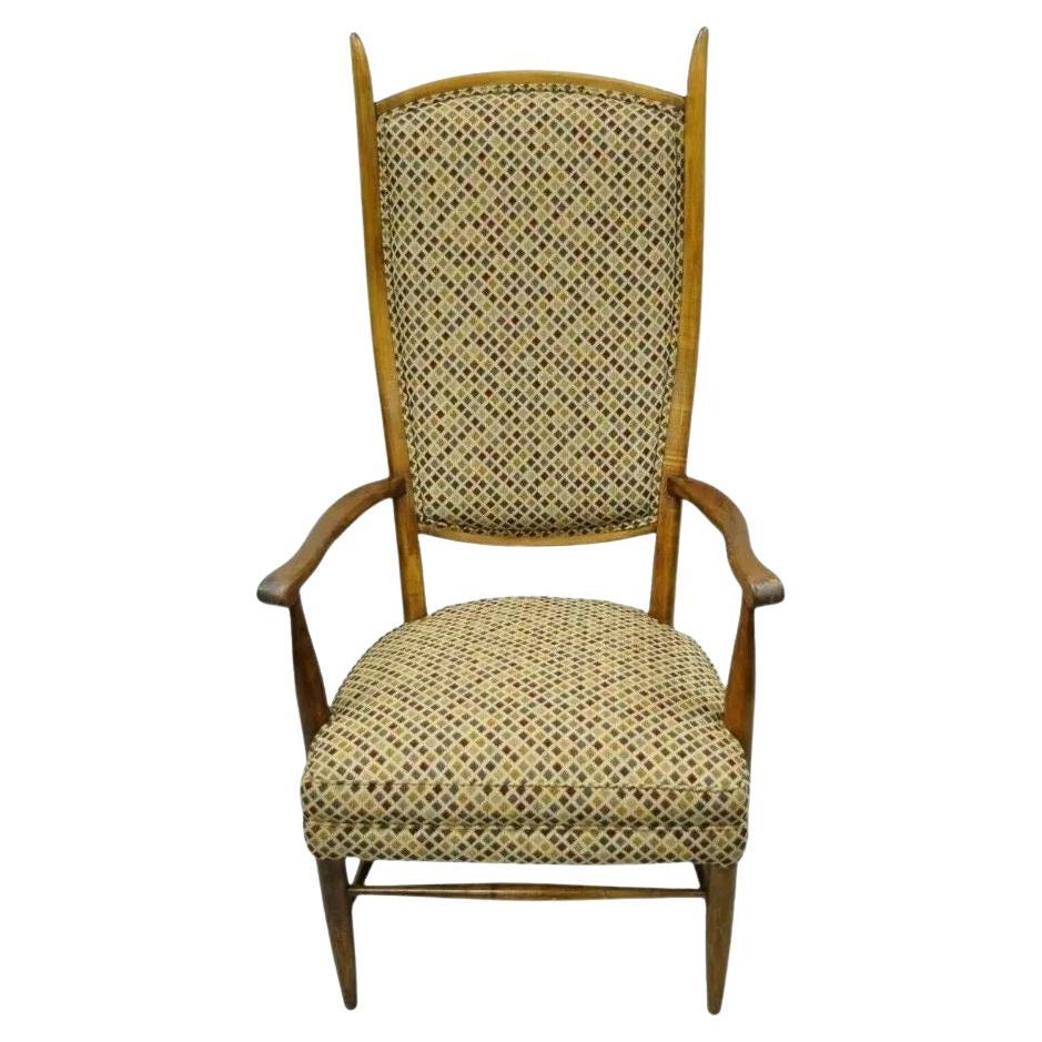 Vintage Edward Wormley Style Mid Century Modern High Back Maple Arm Chair