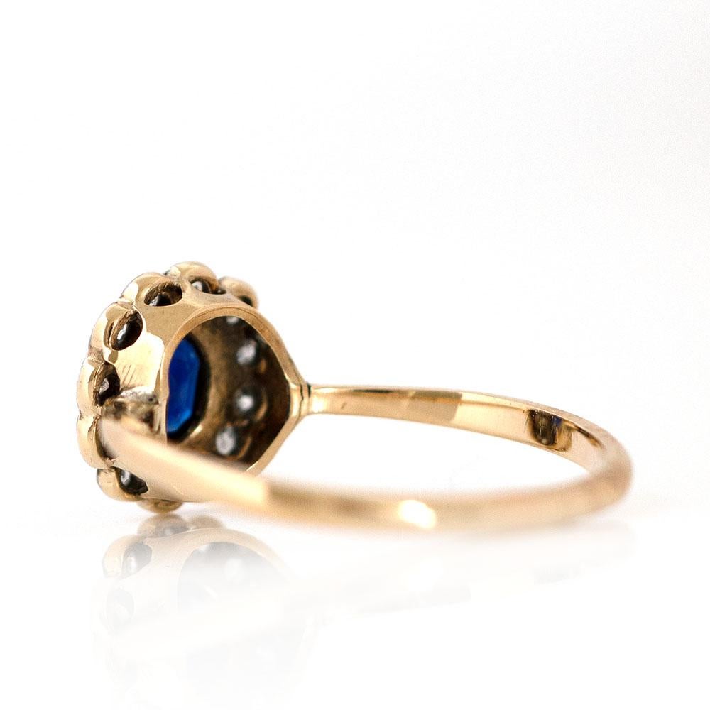Vintage Edwardian 18ct Saphir Diamant Ring (Alteuropäischer Schliff) im Angebot