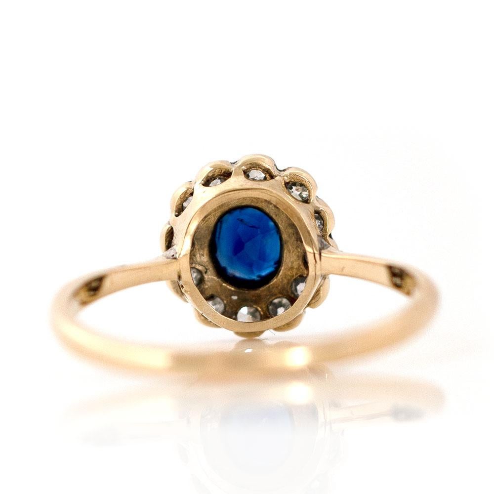 Vintage Edwardian 18ct Saphir Diamant Ring im Zustand „Gut“ im Angebot in London, GB