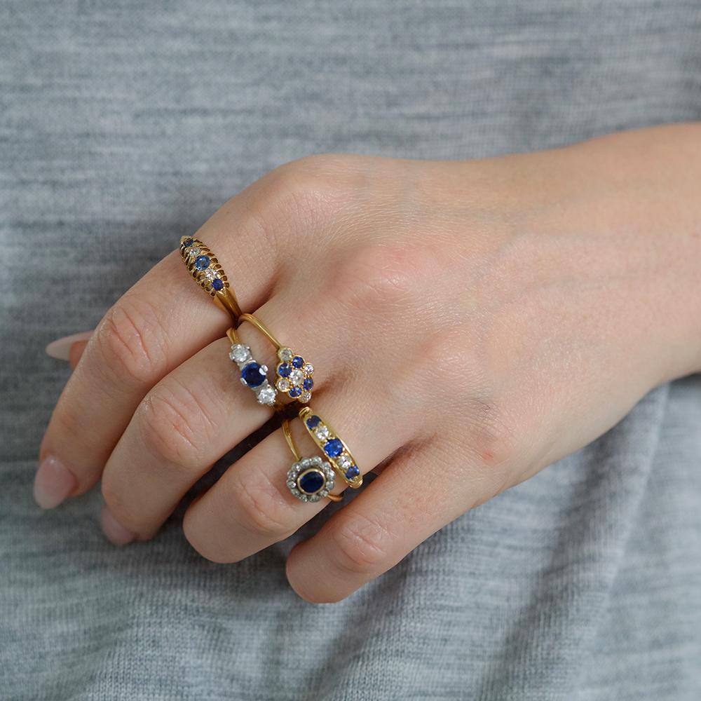 Vintage Edwardian 18ct Saphir Diamant Ring im Angebot 1