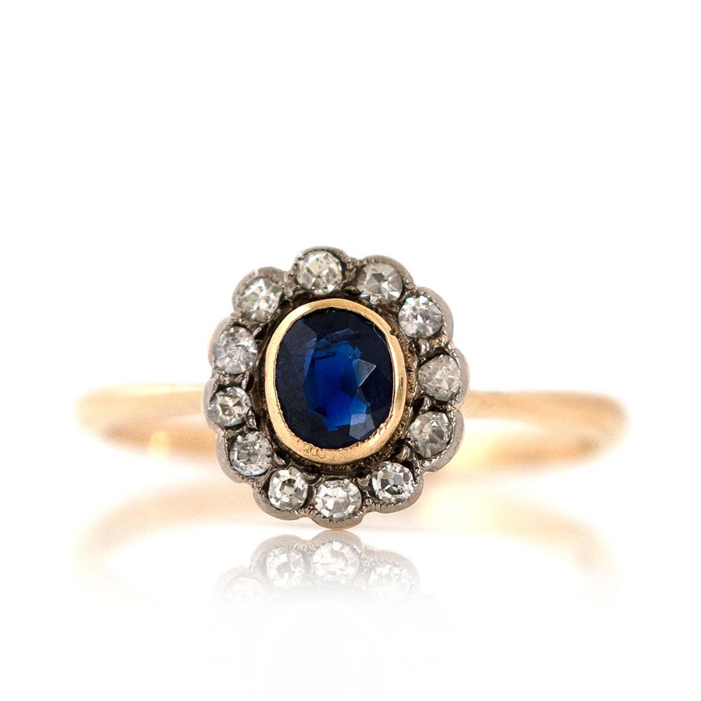 Vintage Edwardian 18ct Saphir Diamant Ring im Angebot 2