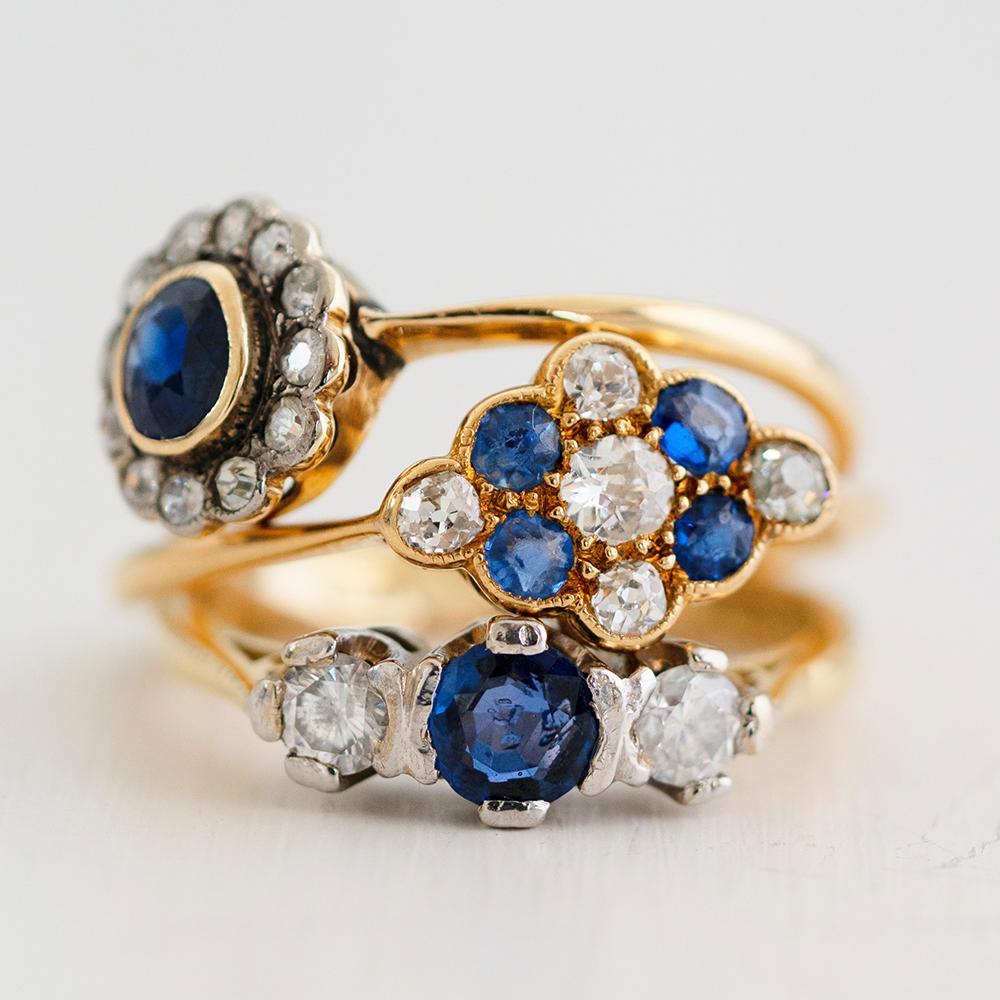Vintage Edwardian 18ct Saphir Diamant Ring im Angebot 3