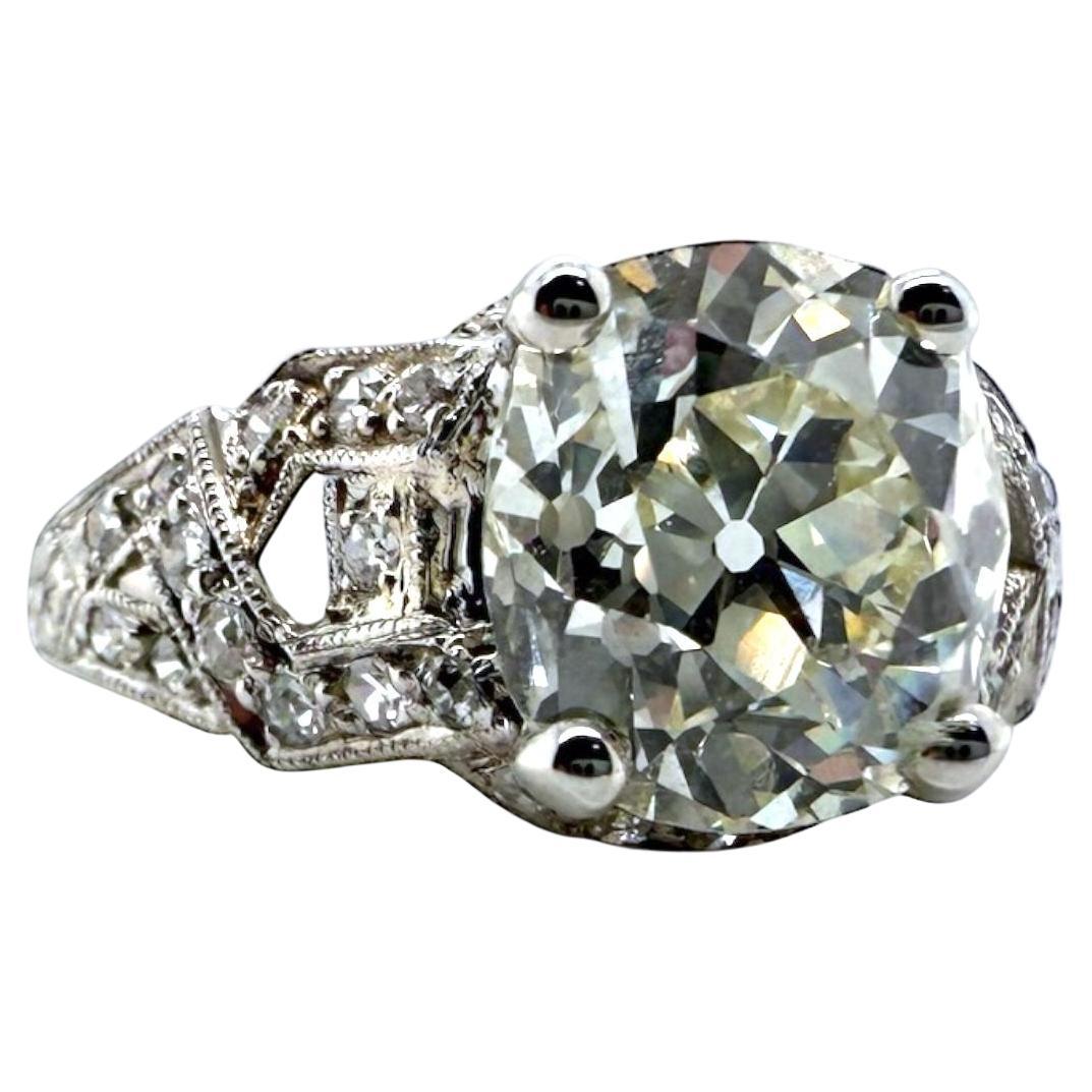 Vintage Edwardian 2.44 Carat Old Mine Cut Diamond Platinum Engagement Ring GIA