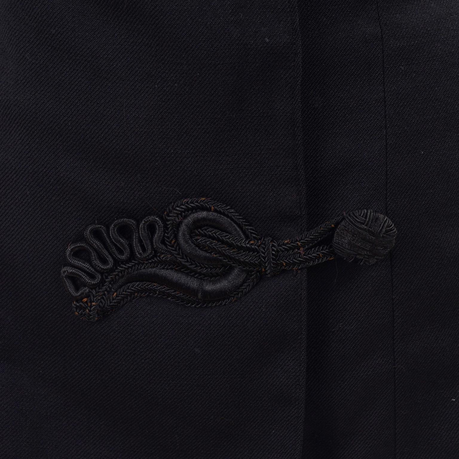 Vintage Edwardian Black Wool Jacket With Braid and Tassels w Velvet Trim & Skirt 10