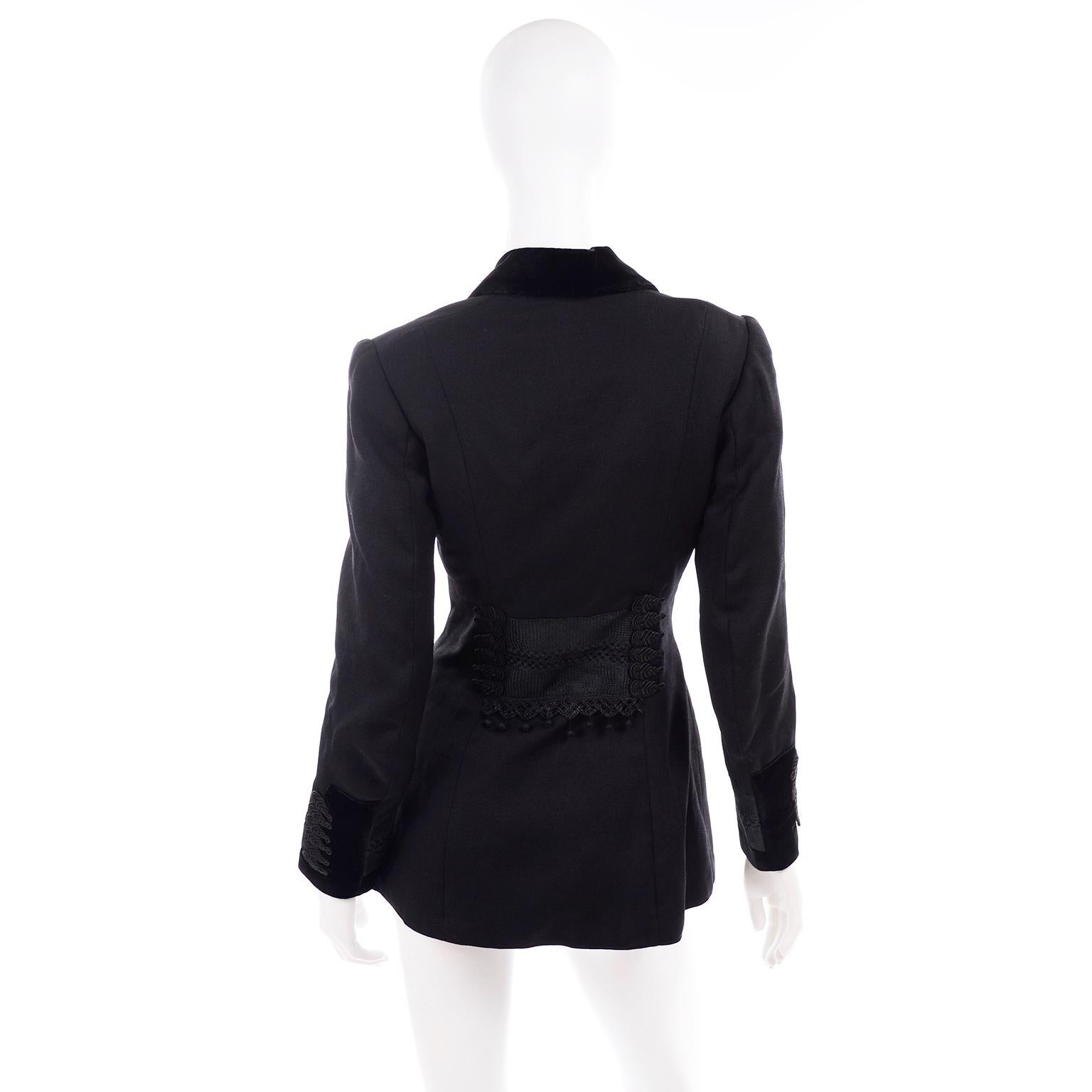 Women's or Men's Vintage Edwardian Black Wool Jacket With Braid and Tassels w Velvet Trim & Skirt