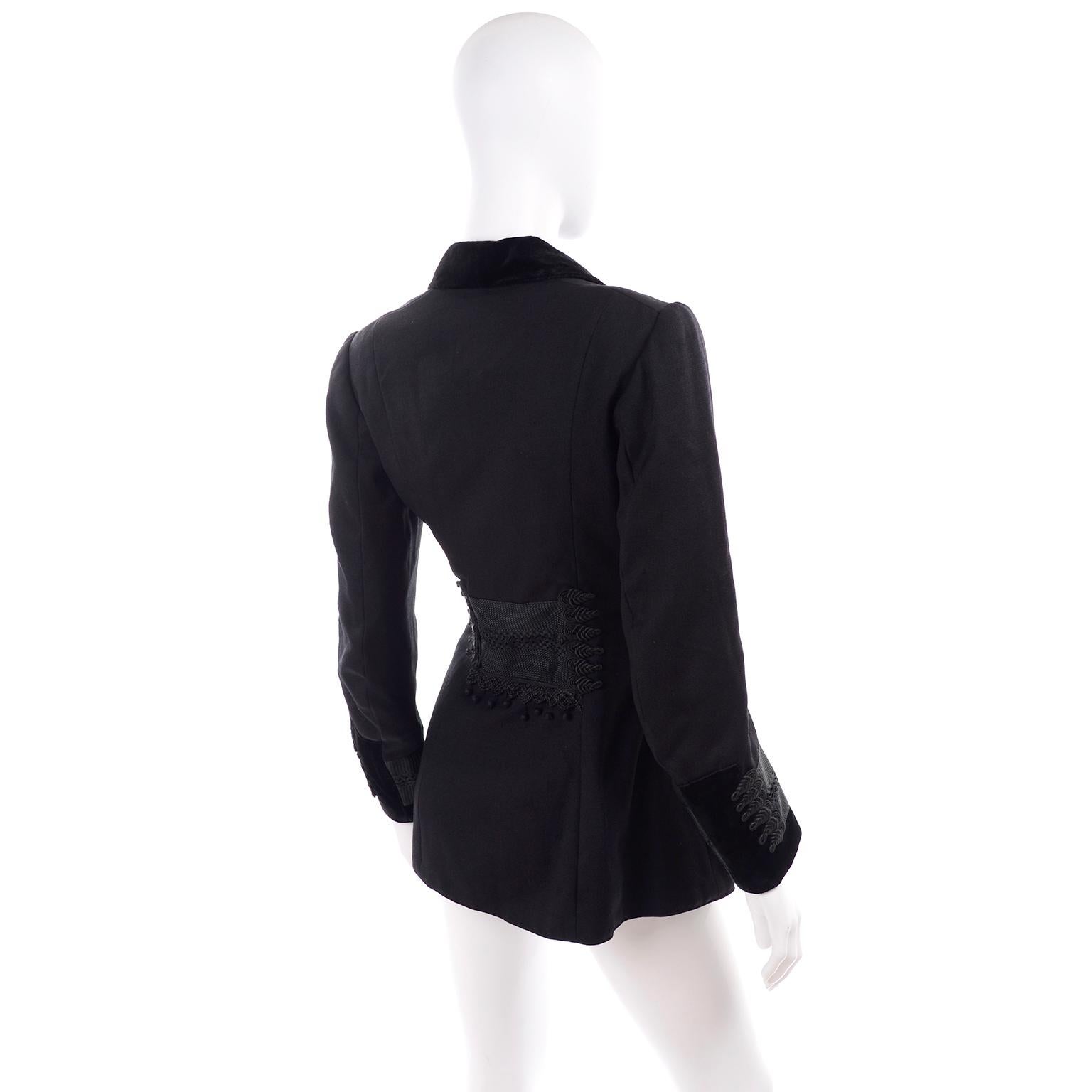 Vintage Edwardian Black Wool Jacket With Braid and Tassels w Velvet Trim & Skirt 1