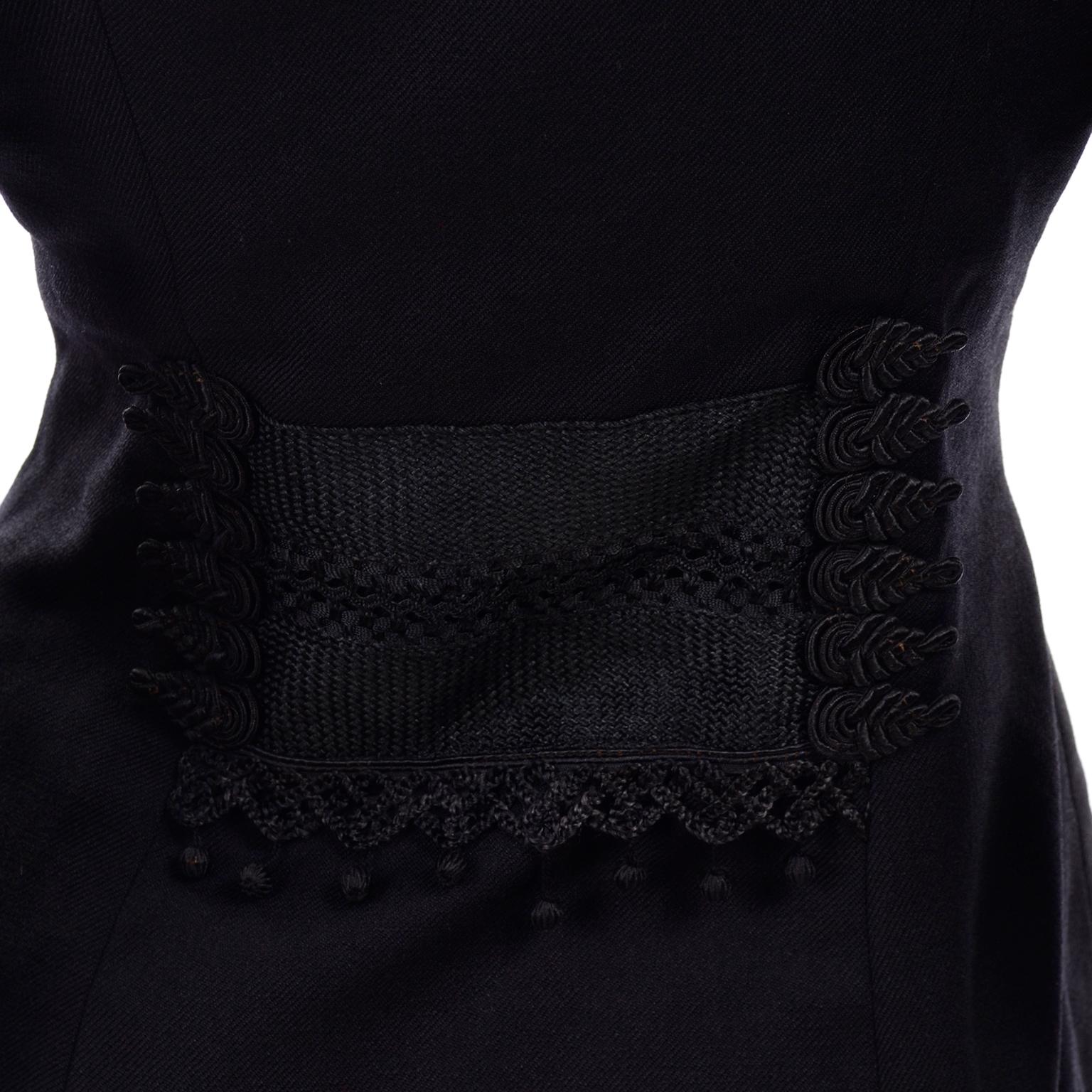 Vintage Edwardian Black Wool Jacket With Braid and Tassels w Velvet Trim & Skirt 4