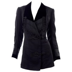 Vintage Edwardian Black Wool Jacket With Braid and Tassels w Velvet Trim & Skirt