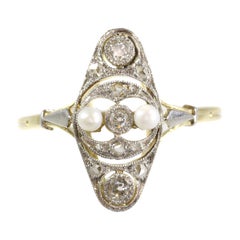 Vintage Edwardian Diamond and Pearl Ring, 1910s