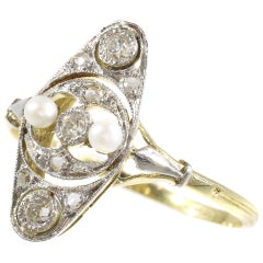 Antique Edwardian Diamond and Pearl Ring, 1910s