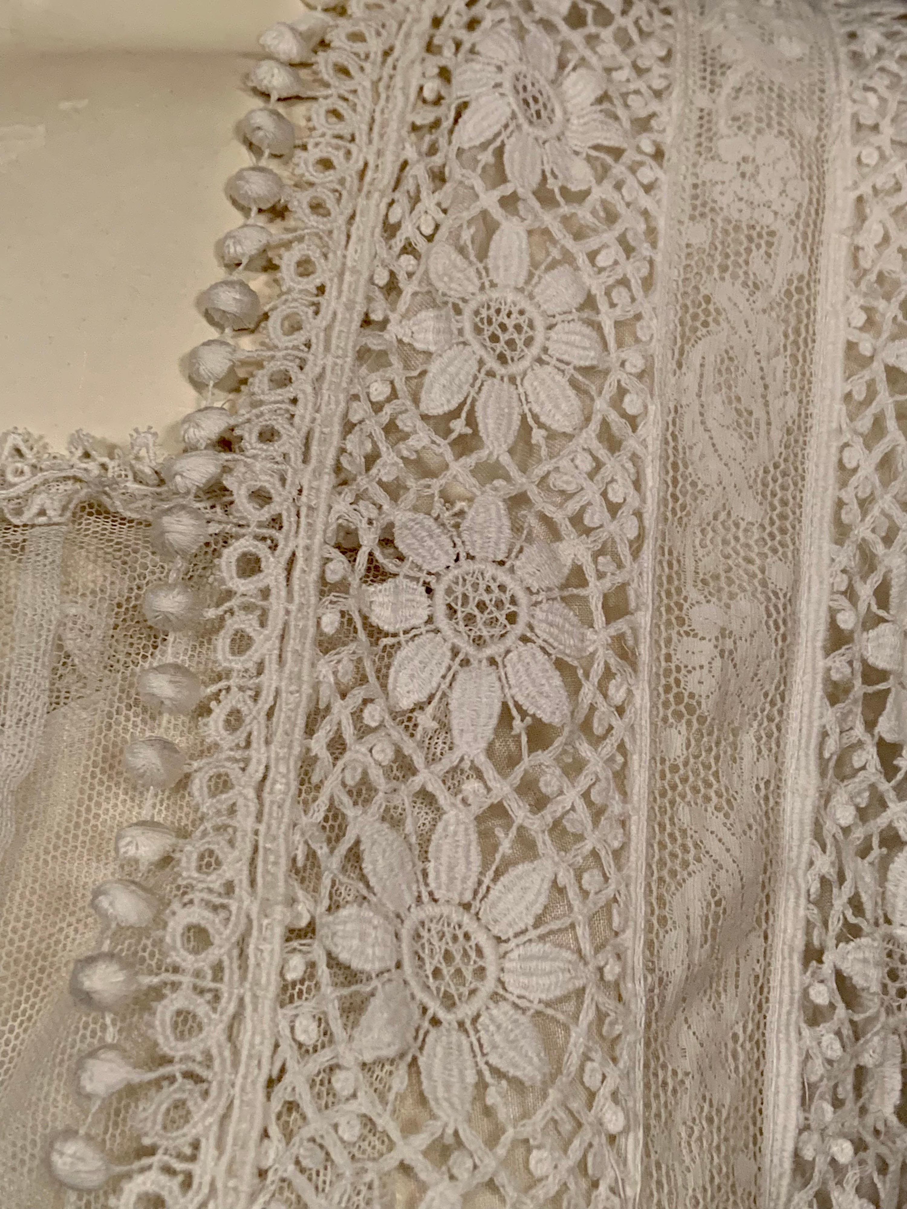 Vintage Edwardian Embroidered Linen and Lace White Dress For Sale at
