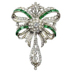 Retro Edwardian Emerald Paste Bow Brooch 1950s