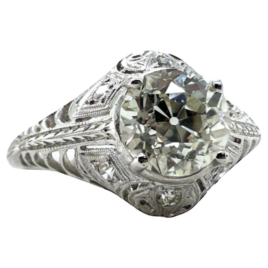 Anello di fidanzamento in platino con diamante d'epoca edoardiana da 1,5 carati
