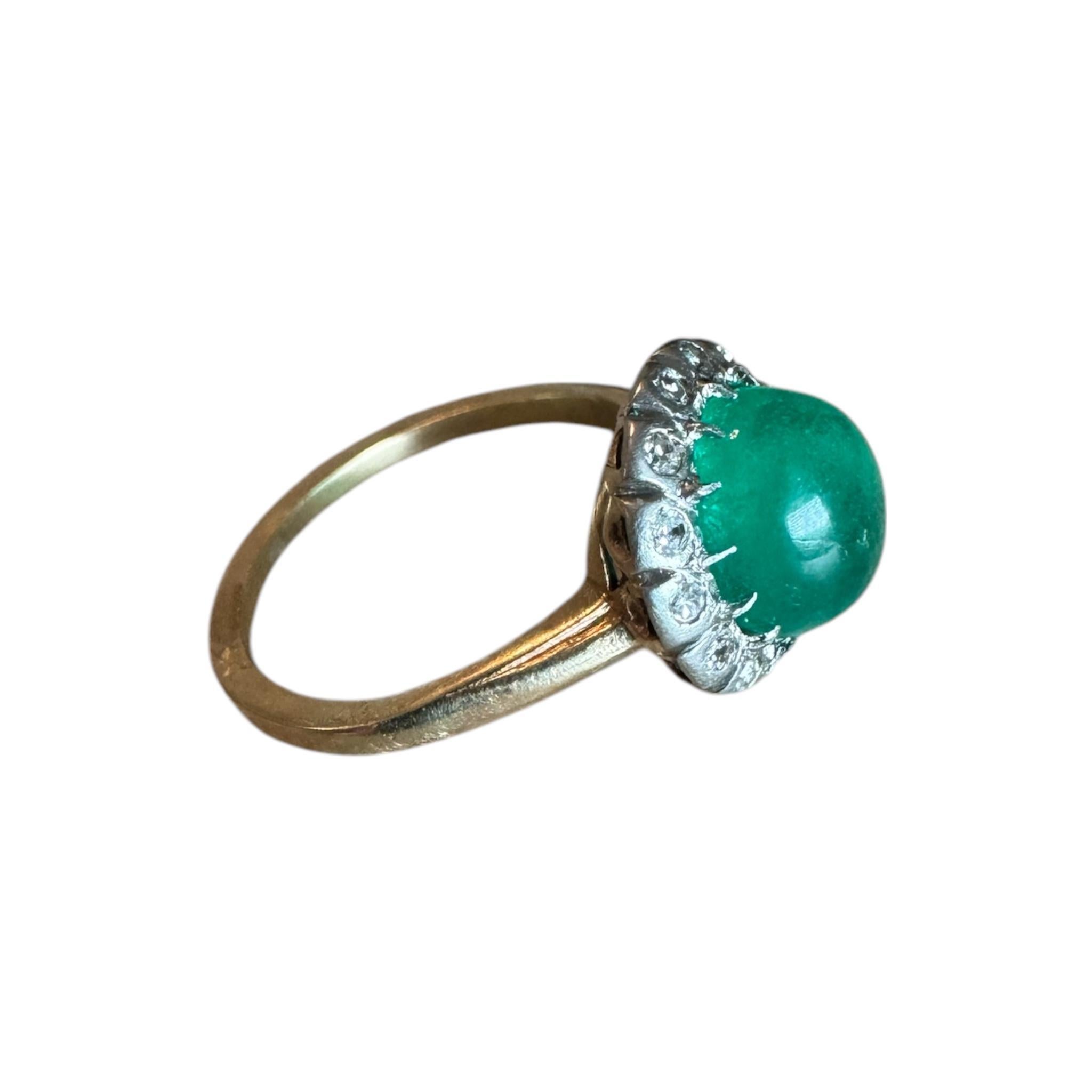 Vintage Edwardian Era Cabochon Cut Colombian Emerald Ring GIA For Sale 6