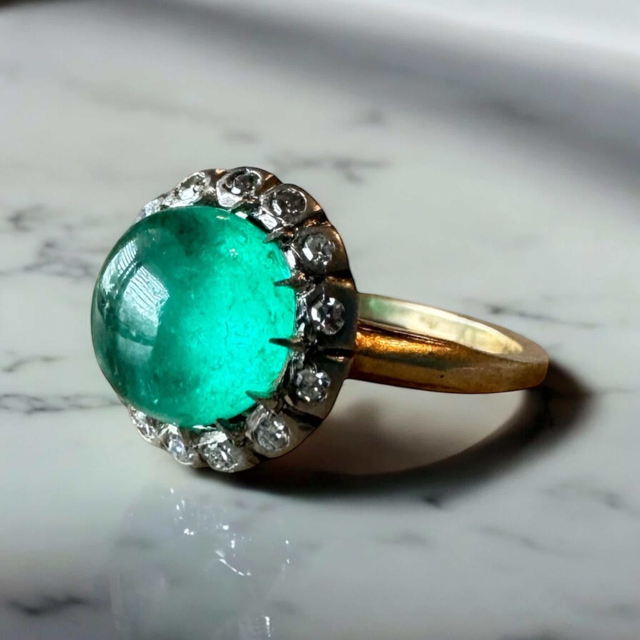 Vintage Edwardian Era Cabochon Cut Colombian Emerald Ring GIA For Sale 7