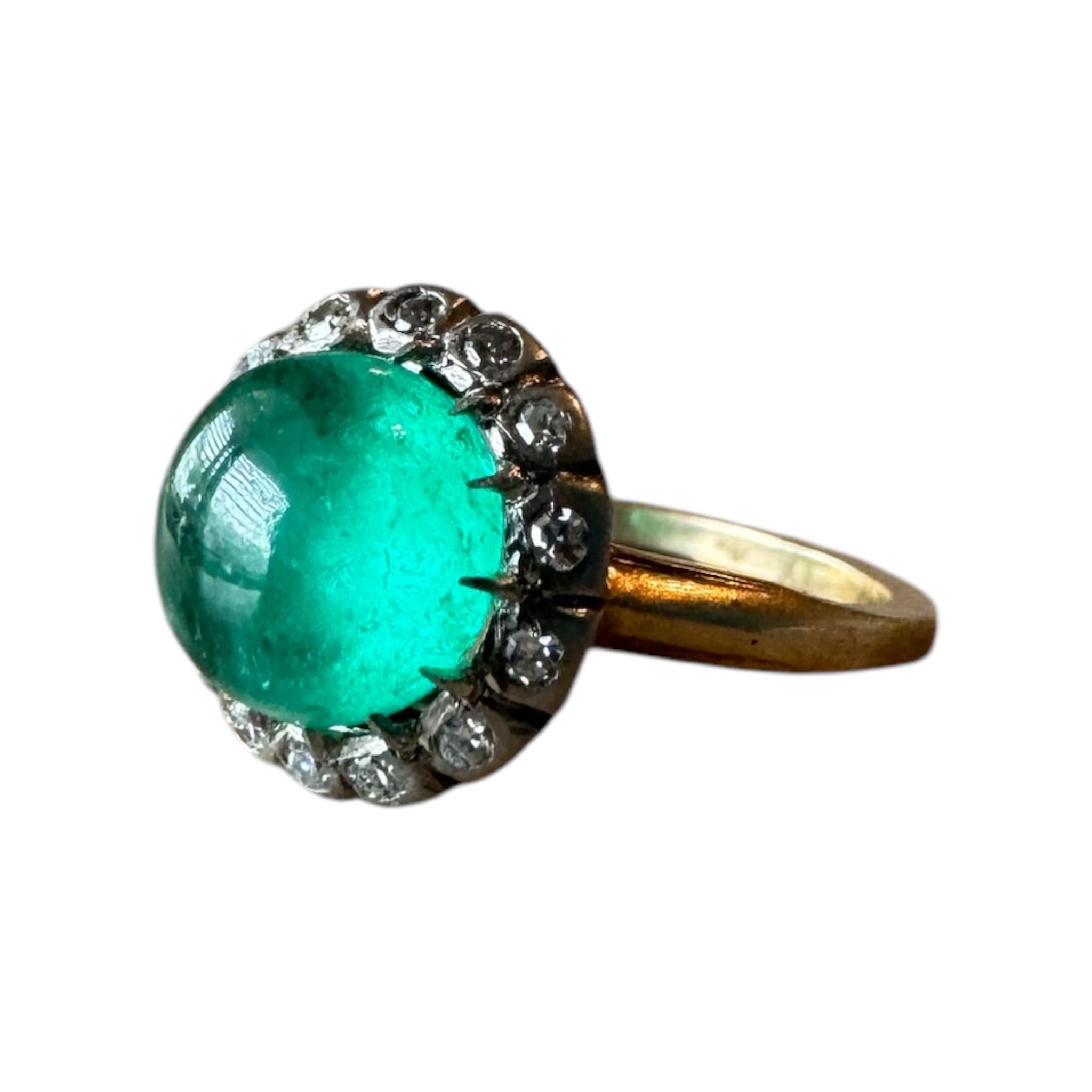 Vintage Edwardian Era Cabochon Cut Colombian Emerald Ring GIA For Sale 2