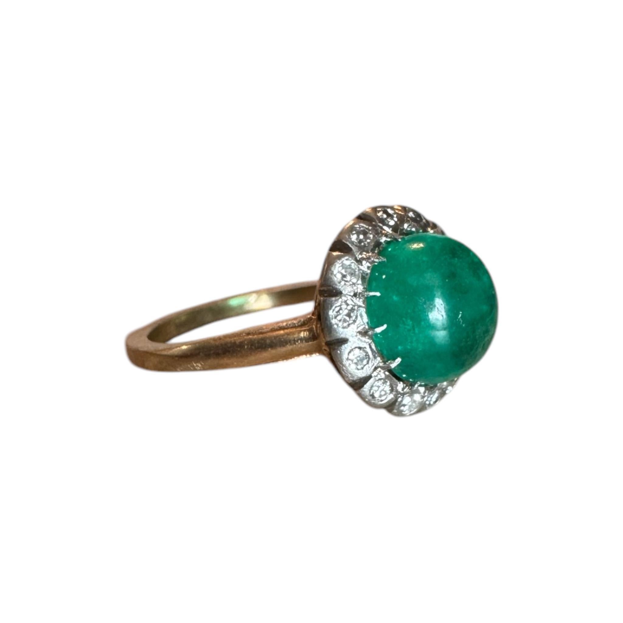 Vintage Edwardian Era Cabochon Cut Colombian Emerald Ring GIA For Sale 3