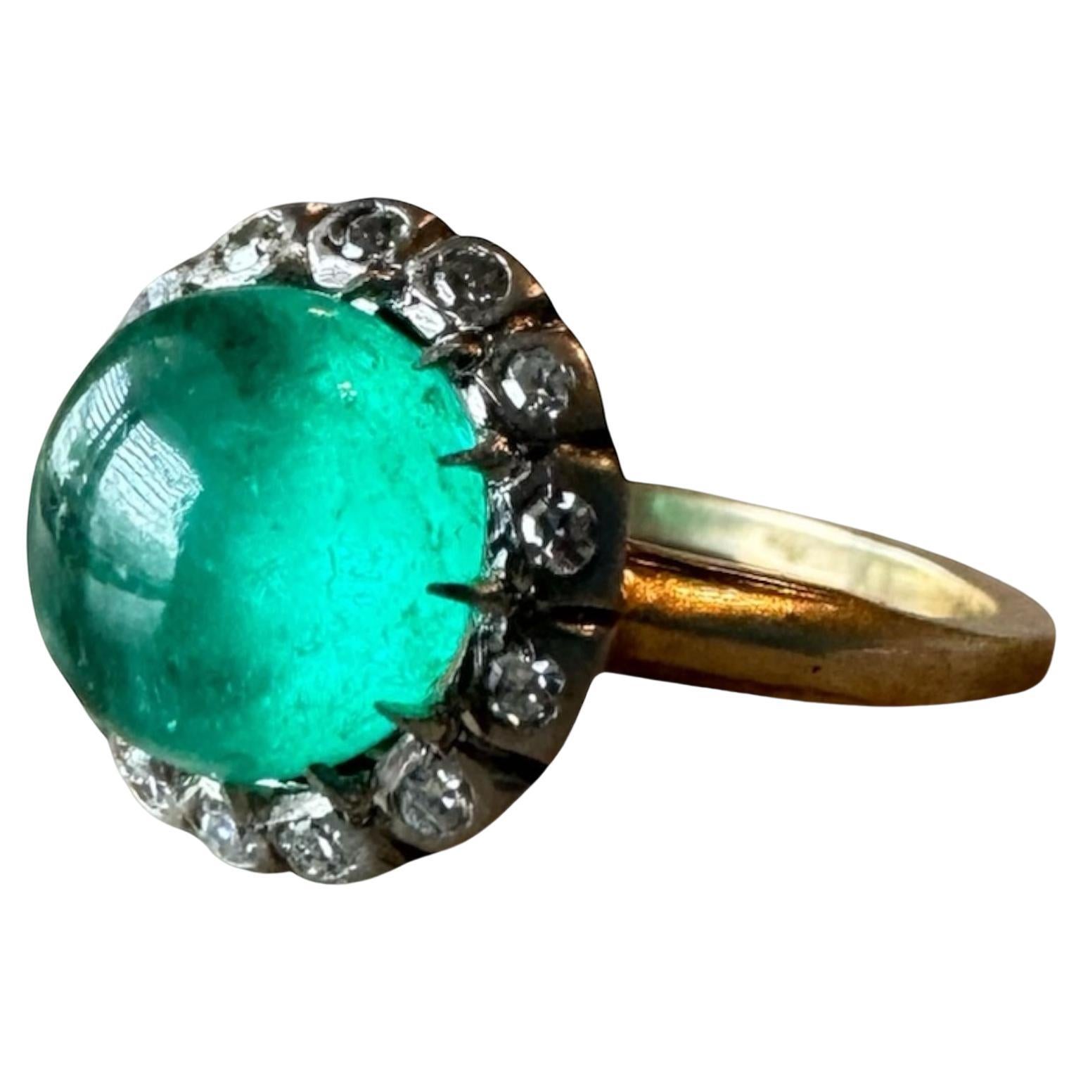 Vintage Edwardian Era Cabochon Cut Colombian Emerald Ring GIA For Sale