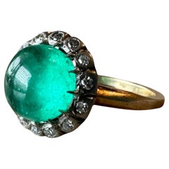 Vintage Edwardian Era Cabochon Cut Colombian Emerald Ring GIA