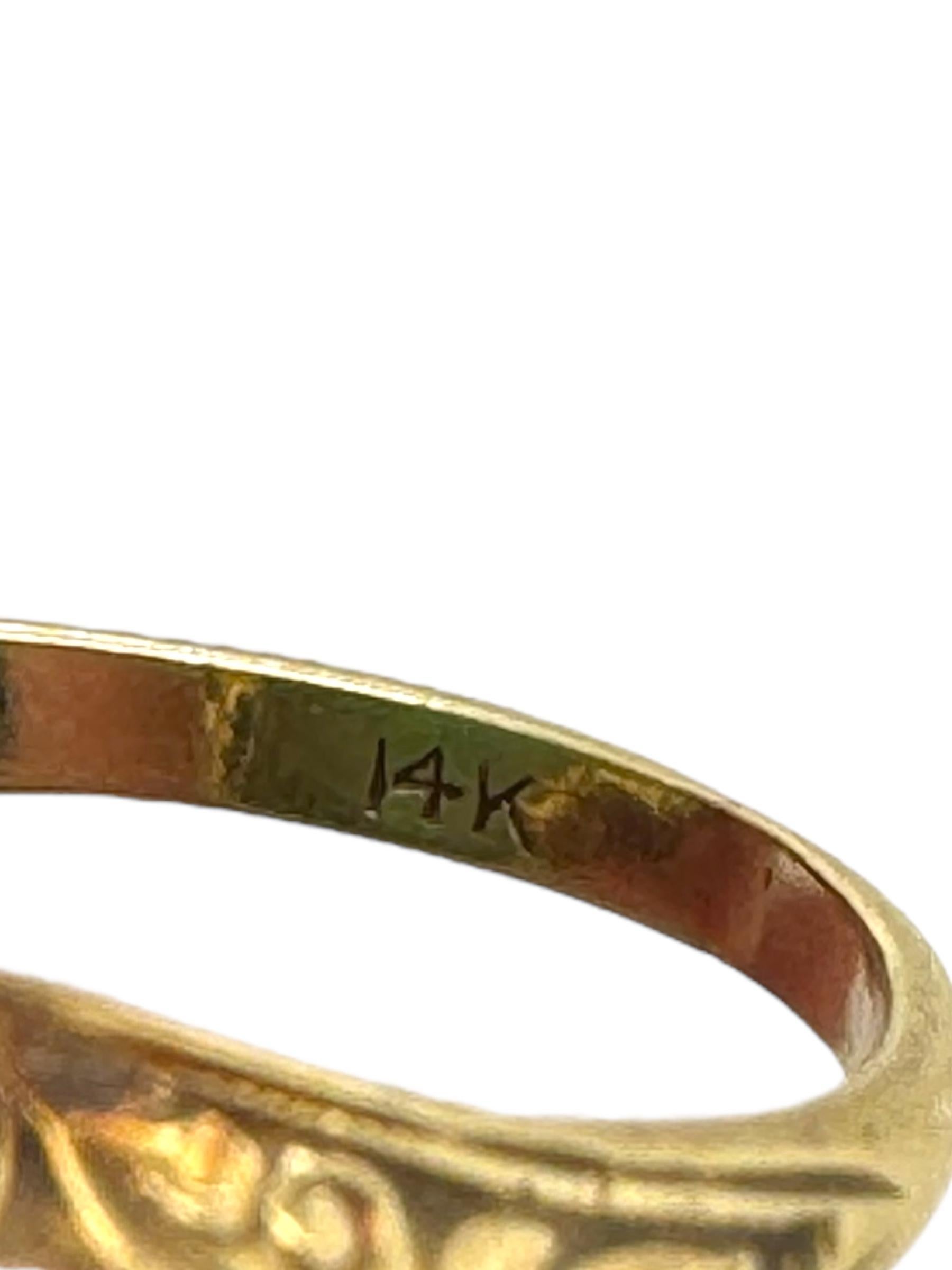 Vintage Edwardian Era Elaborately Carved Jade Ring 14K Yellow Gold For Sale 7
