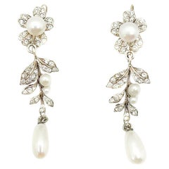 Boucles d'oreilles vintage d'inspiration édouardienne en argent et perles des années 1980