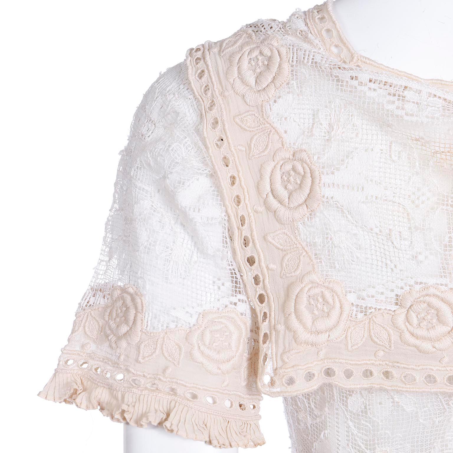 Vintage Edwardian Lawn Dress With Lace & Floral Embroidery 2