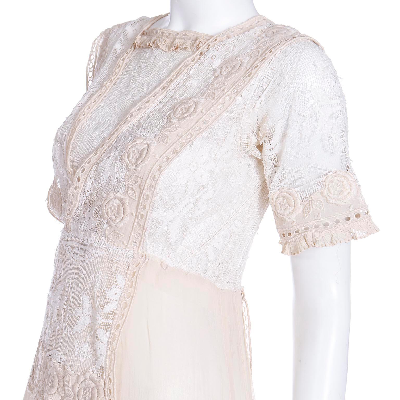 Vintage Edwardian Lawn Dress With Lace & Floral Embroidery 3