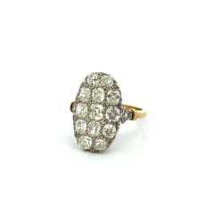 Vintage Edwardian Old Mine Cushion Diamond Platinum on Gold Cluster Ring