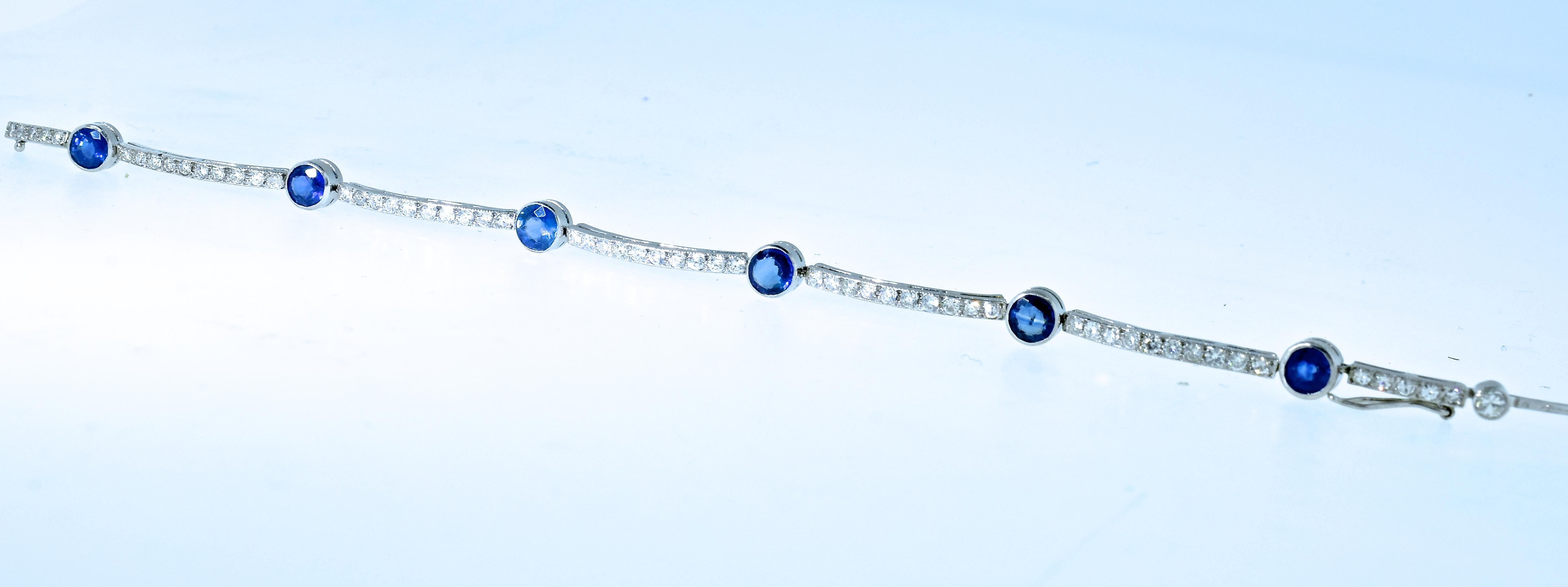 Vintage Edwardian Platinum, Diamond and Sapphire Bracelet In Excellent Condition In Aspen, CO