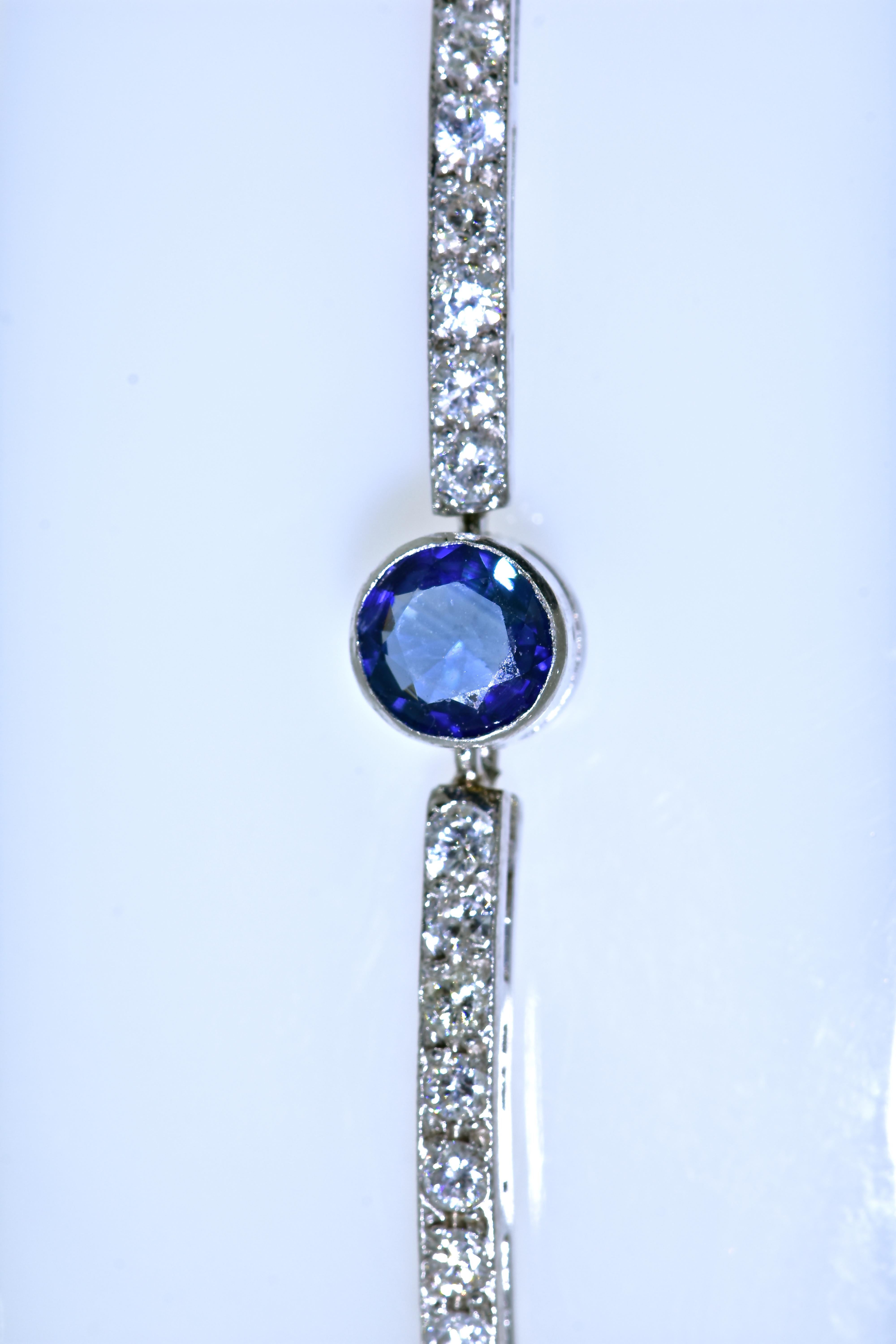 Women's or Men's Vintage Edwardian Platinum, Diamond and Sapphire Bracelet