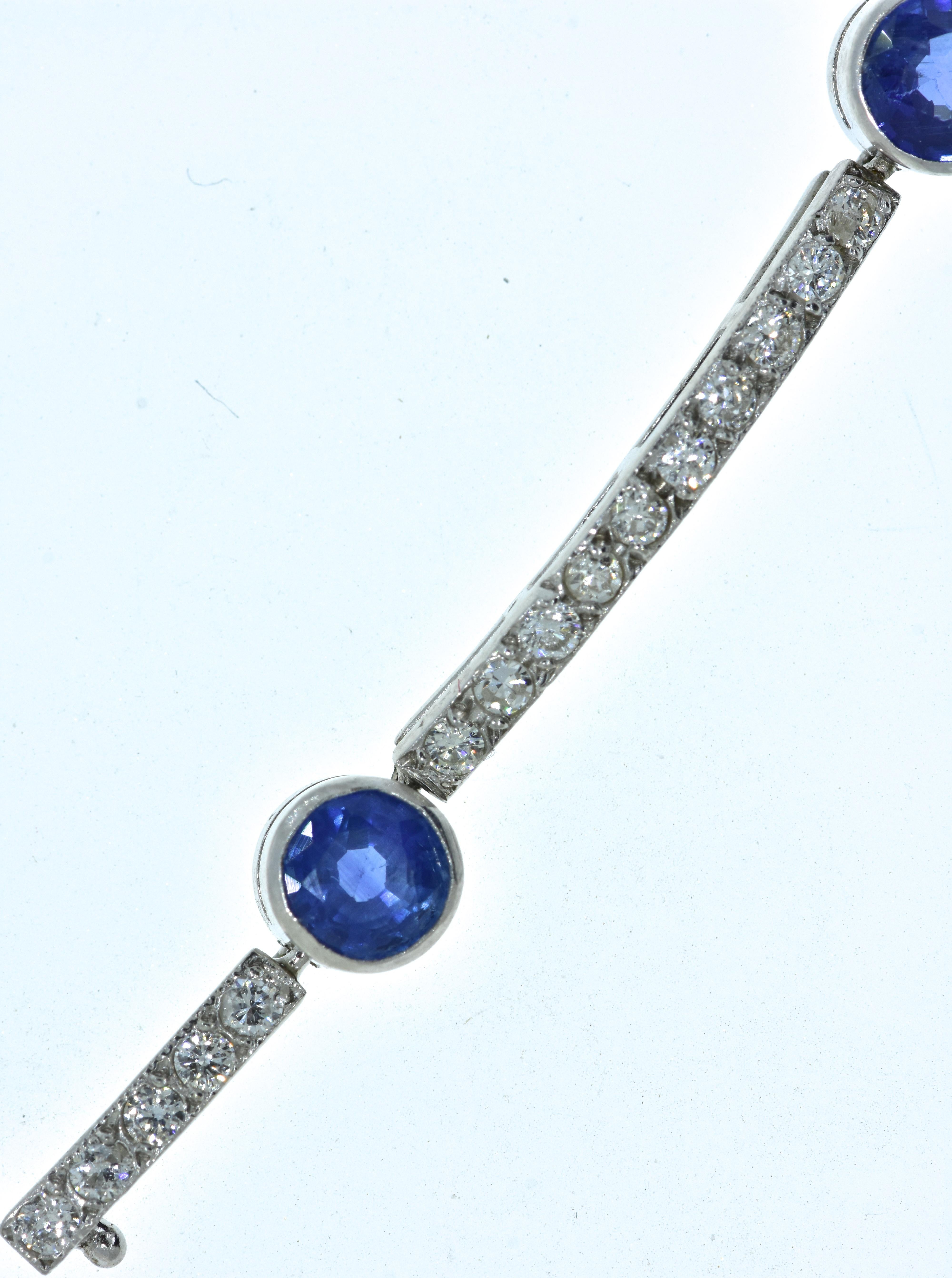 Vintage Edwardian Platinum, Diamond and Sapphire Bracelet 1