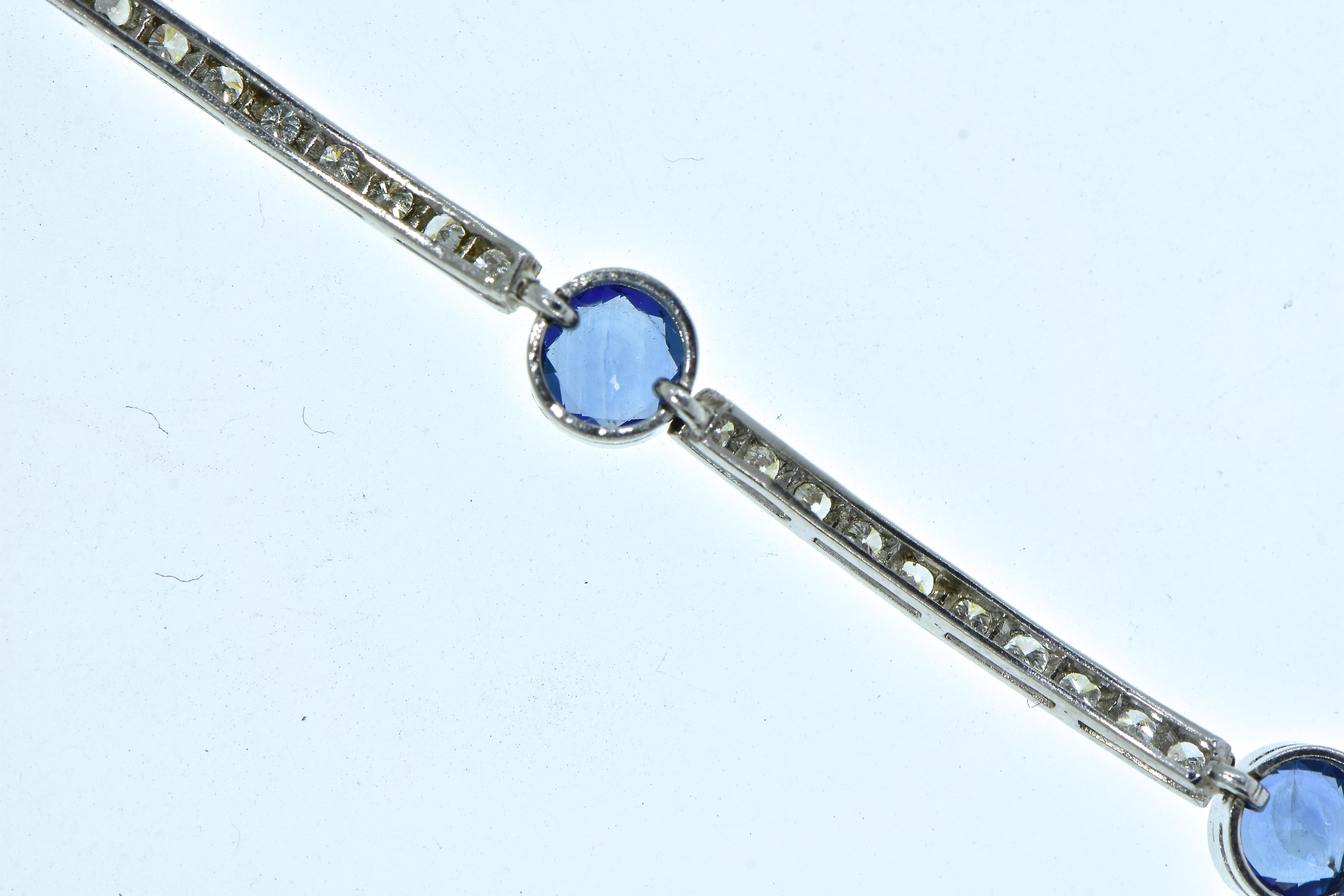 Vintage Edwardian Platinum, Diamond and Sapphire Bracelet 2