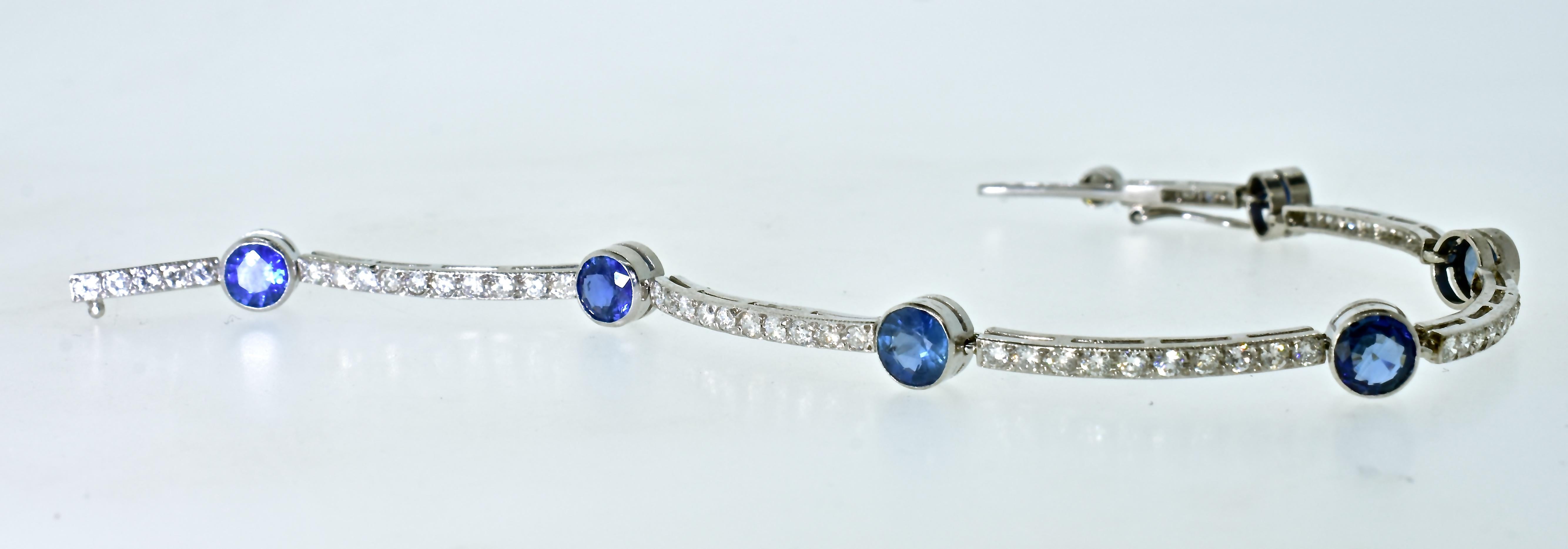 Vintage Edwardian Platinum, Diamond and Sapphire Bracelet 3