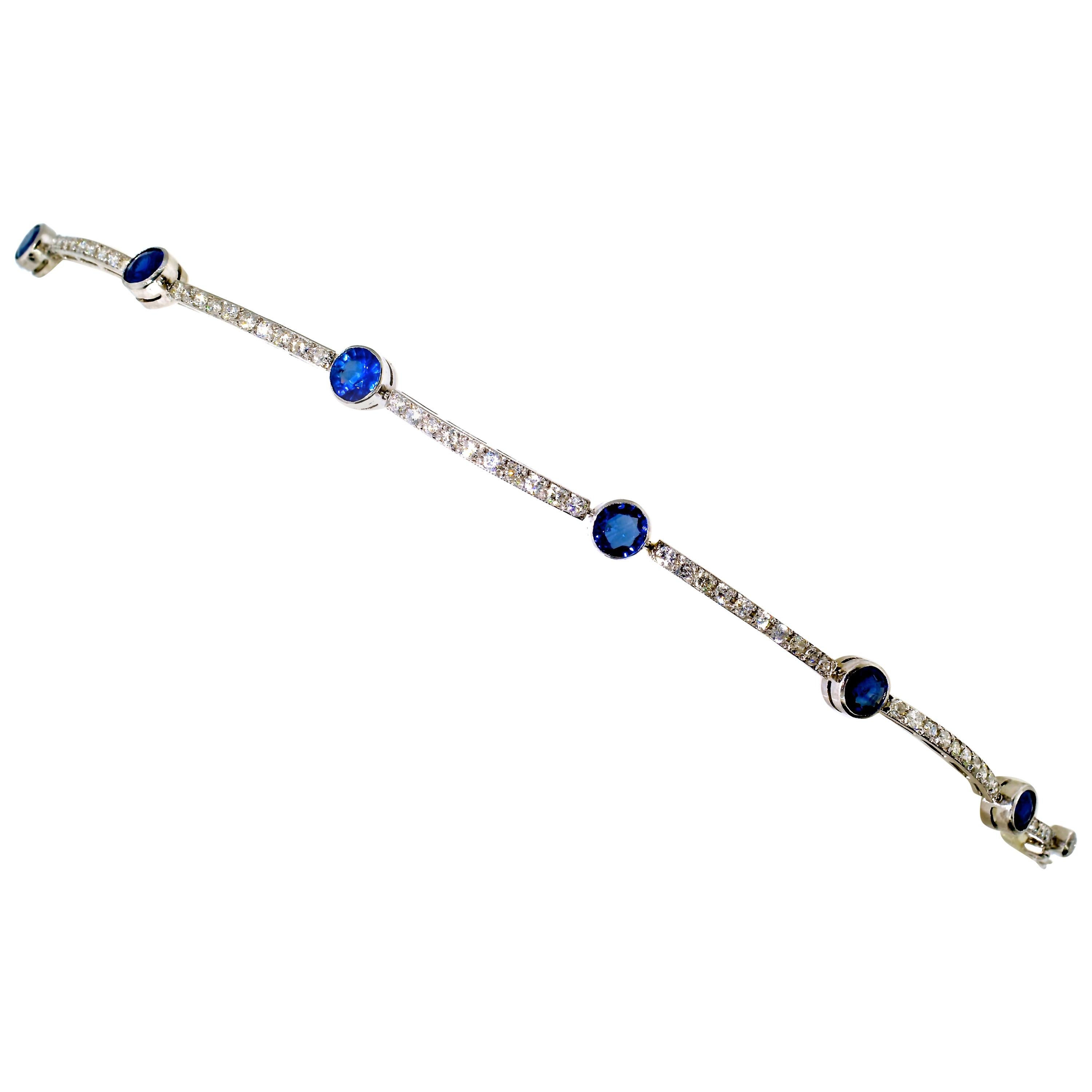 Vintage Edwardian Platinum, Diamond and Sapphire Bracelet