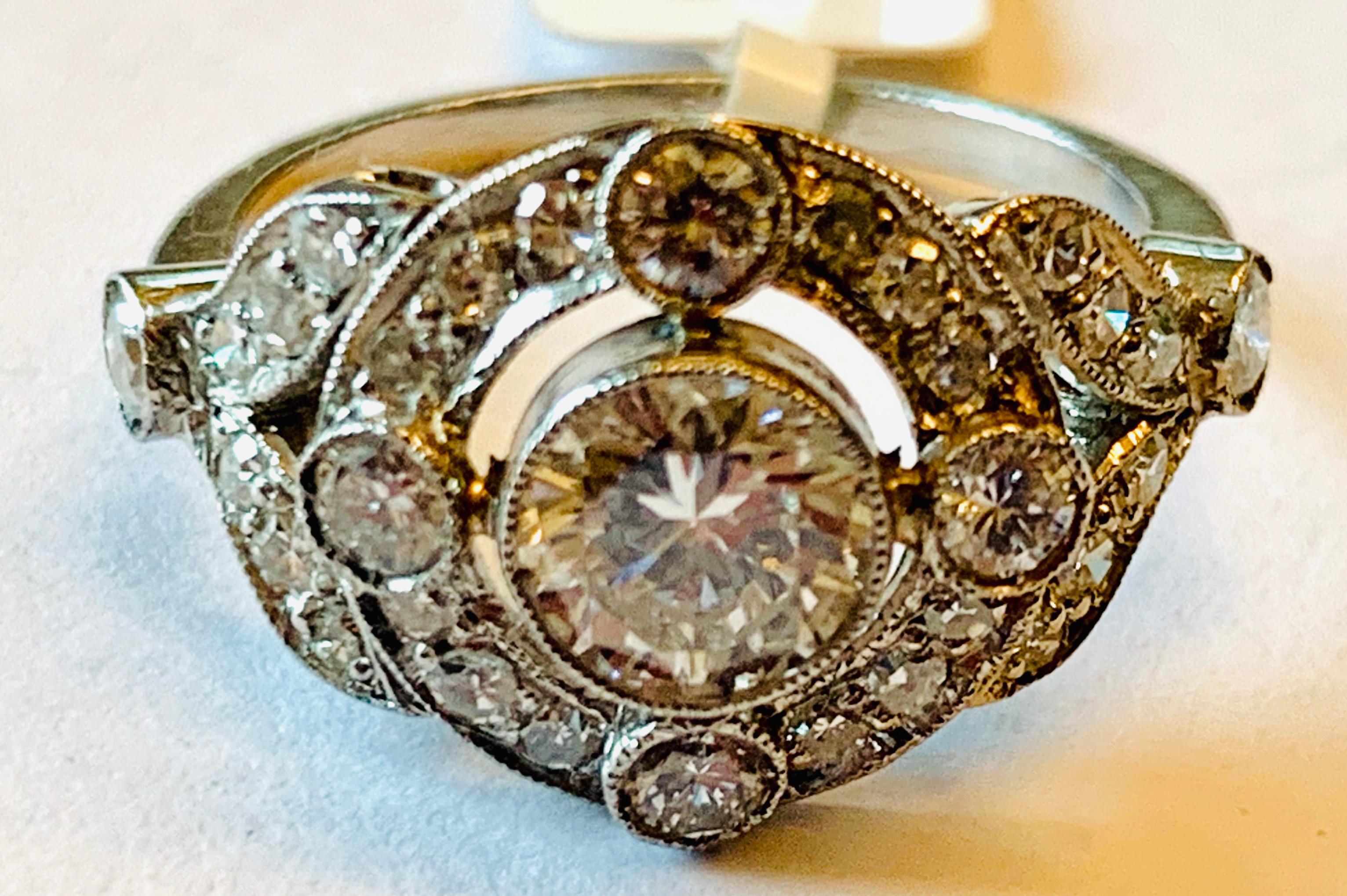 Vintage Edwardian Platinum Engagement Diamond Ring 1