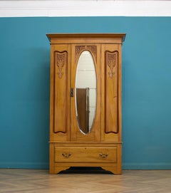Vintage Edwardian Satinwood Wardrobe or Hall Cabinet , 1900s