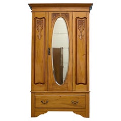 Vintage Edwardian Satinwood Wardrobe or Hall Cabinet , 1900s